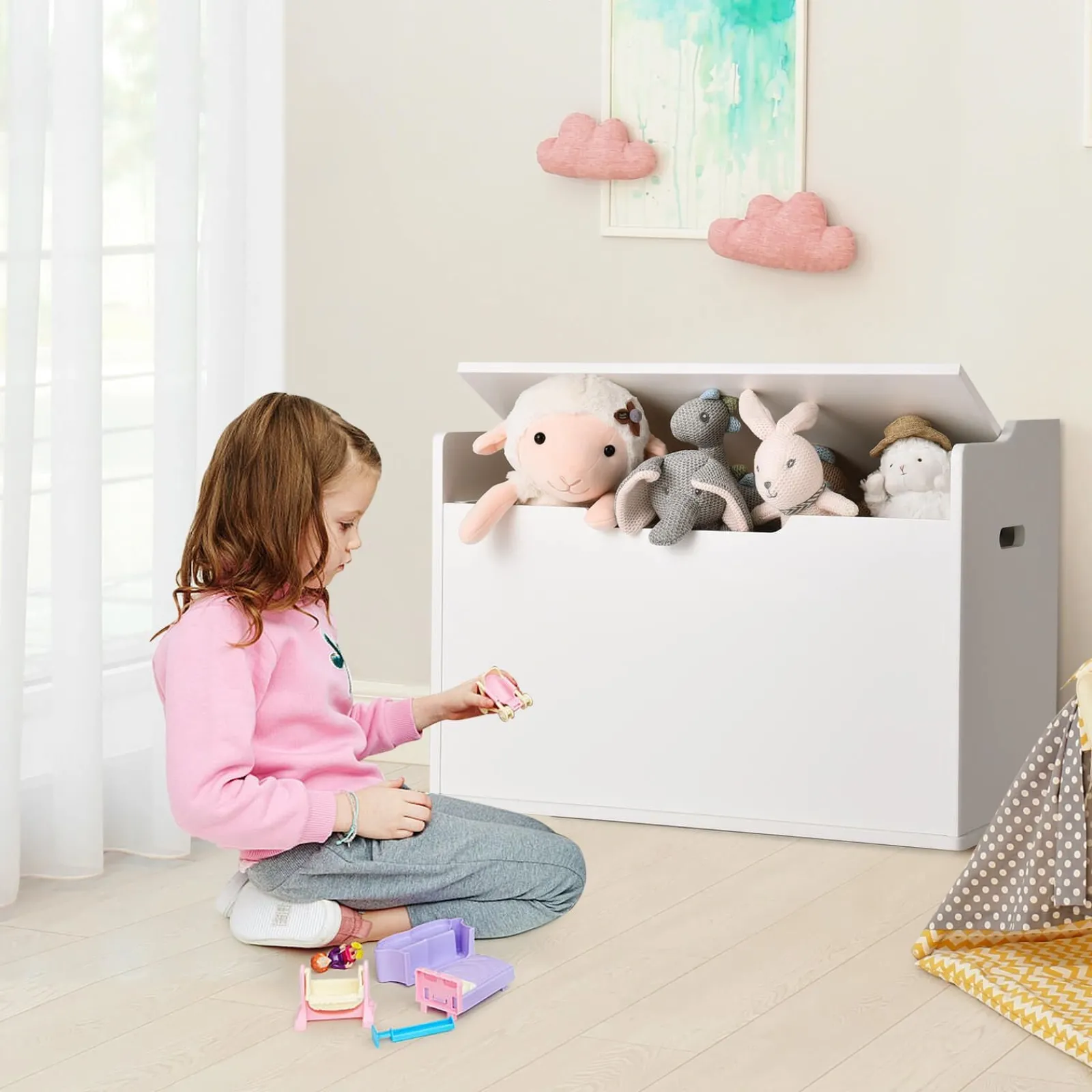 Little Helper Toy Storage Units | Toy Storage Units | 2-in-1 Kids Toy Box and Bench with Cushion | Childrens Wooden Toy Storage Box | 3 Colour Options