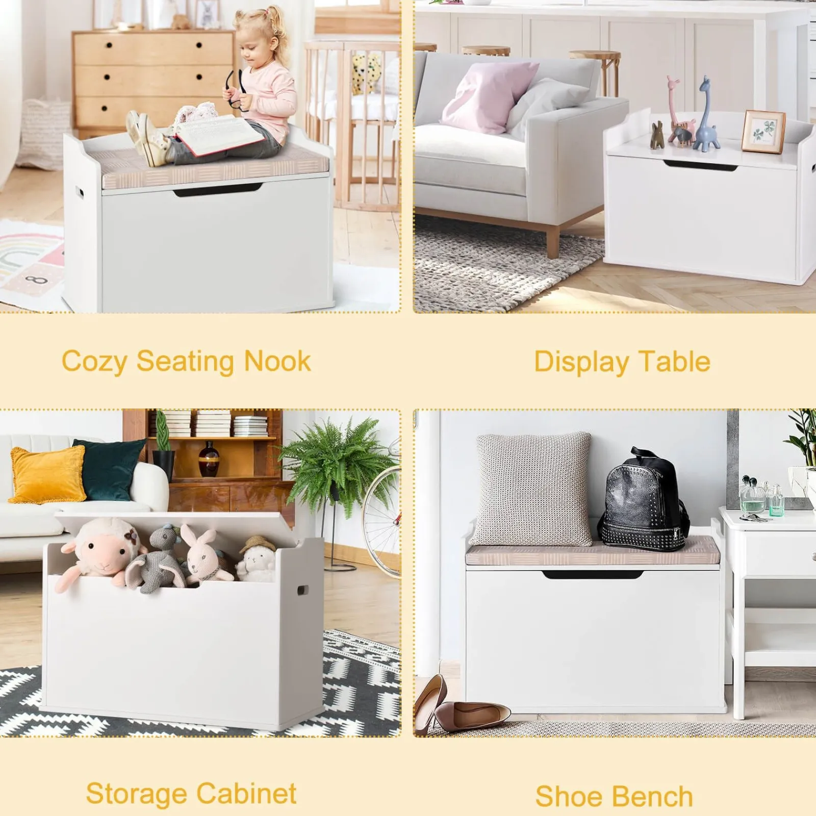 Little Helper Toy Storage Units | Toy Storage Units | 2-in-1 Kids Toy Box and Bench with Cushion | Childrens Wooden Toy Storage Box | 3 Colour Options