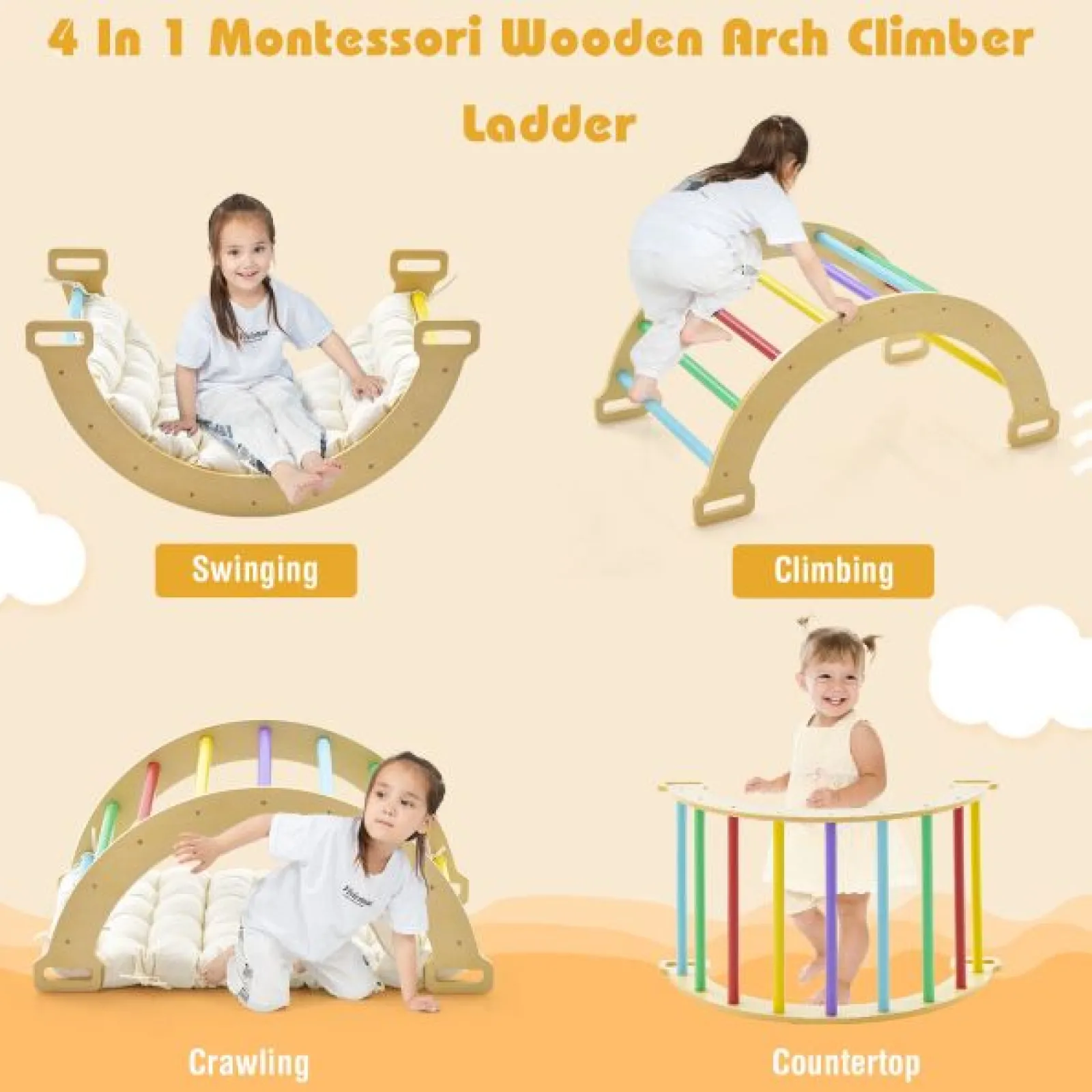 Little Helper Swing & Slide Sets & Garden Play & Trampolines | Kids Climbing Frames & Activity Toys | 5-in-1 Montessori Eco Wood Pikler Climbing Frame | Rocker w/ Cushion | Den | Shop Front
