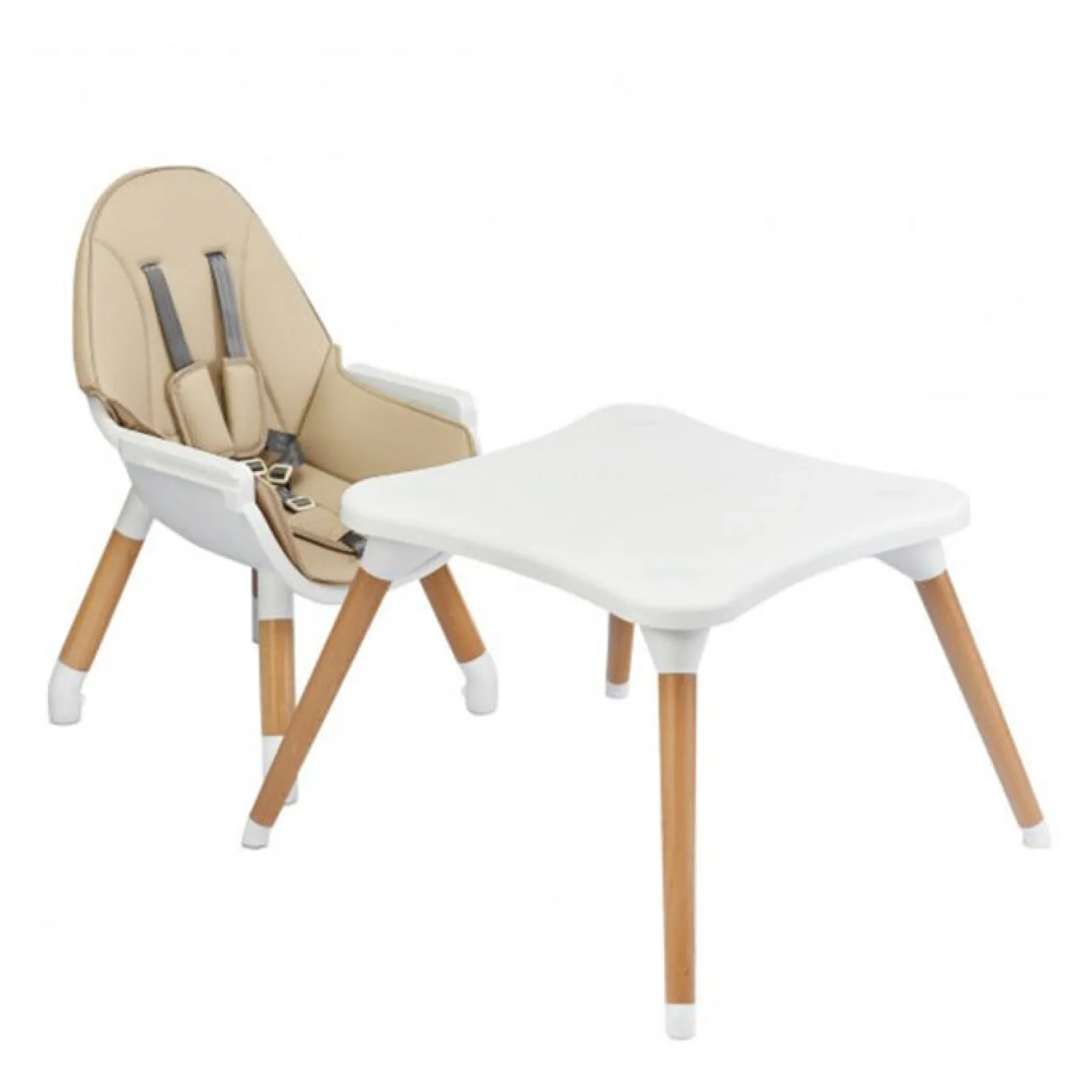 Little Helper High Chairs (plastic) | High Chairs (combination) | 4-In-1 Sand Coloured Wooden and White Plastic High Chair