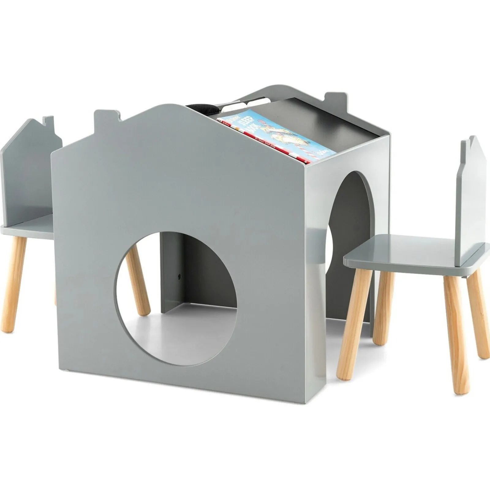 Little Helper Table & Chairs (wooden) | 3-in-1 Spine-Supporting Wooden Table 2 Chairs | Chalkboards | House | Den | 3 years+