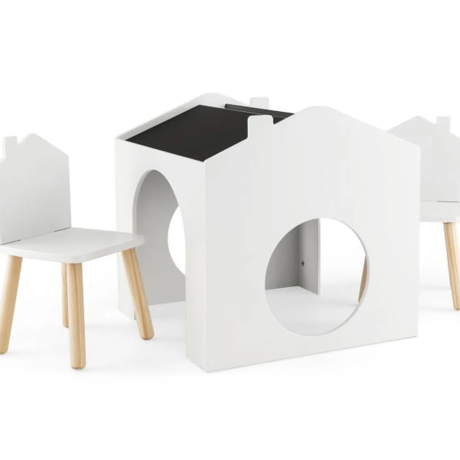 Little Helper Table & Chairs (wooden) | 3-in-1 Spine-Supporting Wooden Table 2 Chairs | Chalkboards | House | Den | 3 years+
