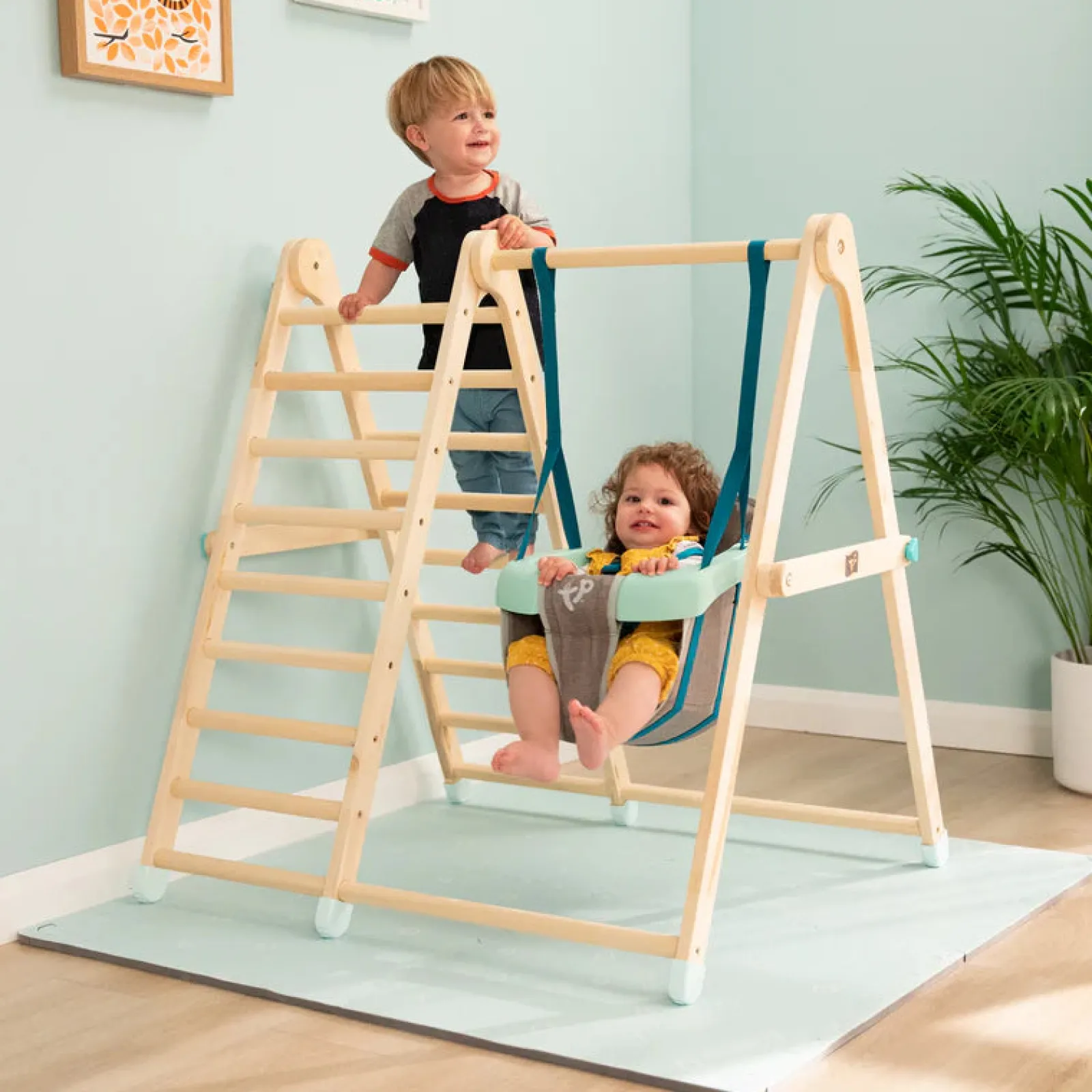 Little Helper Swing & Slide Sets & Garden Play & Trampolines | Kids Climbing Frames & Activity Toys | Indoor Folding Eco FSC Wood Montessori & Pikler Climbing Gym with Swing | Natural | 6m/18m+