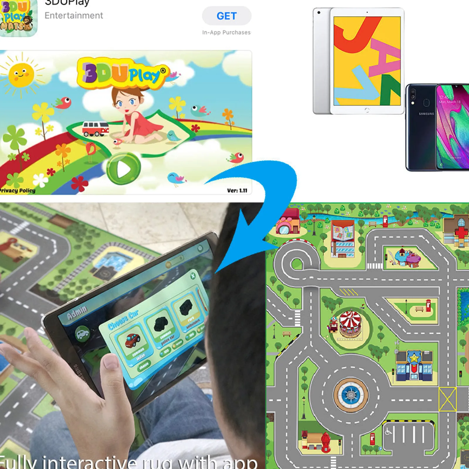 Little Helper Baby Play Mats & Rugs | Play Mats & Rugs | Interactive | Educational Mini City Rug & Game | Play Mat with App | 120 x 90cm
