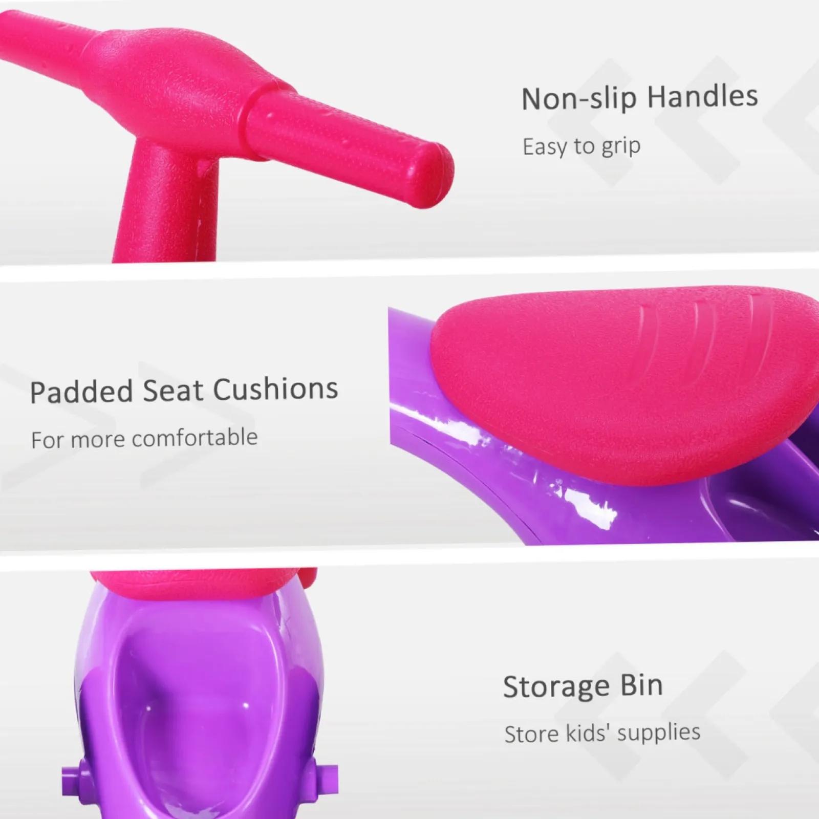 Little Helper Ride On Toys | Balance Bikes & Kids Scooters & Kids Bikes | Kids 4 Wheel Push Along Bike with Sound | Balance Bike | Storage | Pink Purple | 18-36m