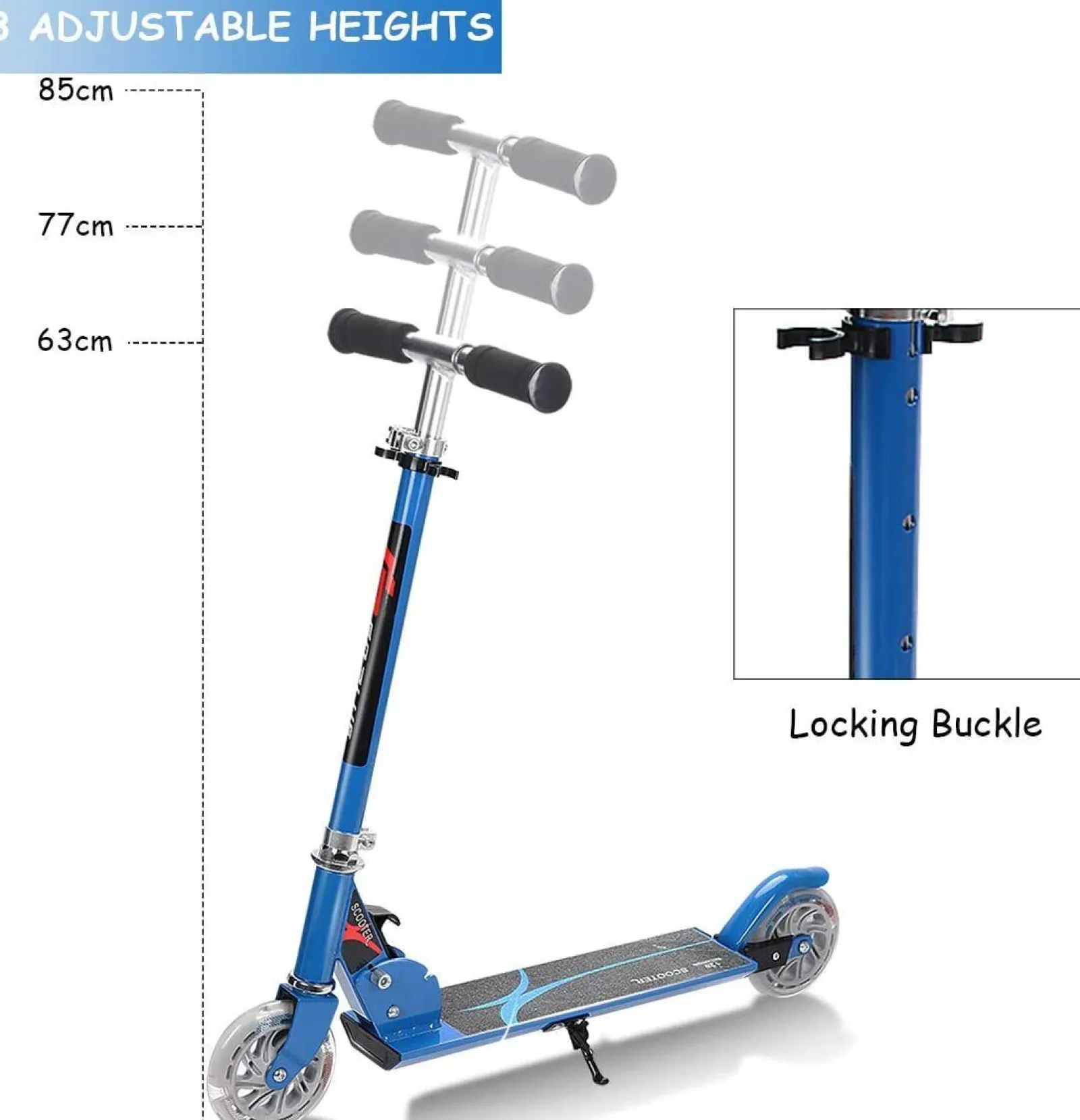 Little Helper Balance Bikes & Kids Scooters & Kids Bikes | Kids Aluminum Folding Stunt Scooter Adjustable T-Bar | Push Kick Light Up 2 Wheels | Blue