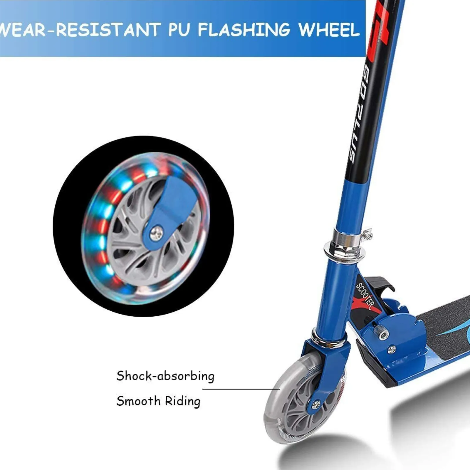 Little Helper Balance Bikes & Kids Scooters & Kids Bikes | Kids Aluminum Folding Stunt Scooter Adjustable T-Bar | Push Kick Light Up 2 Wheels | Blue