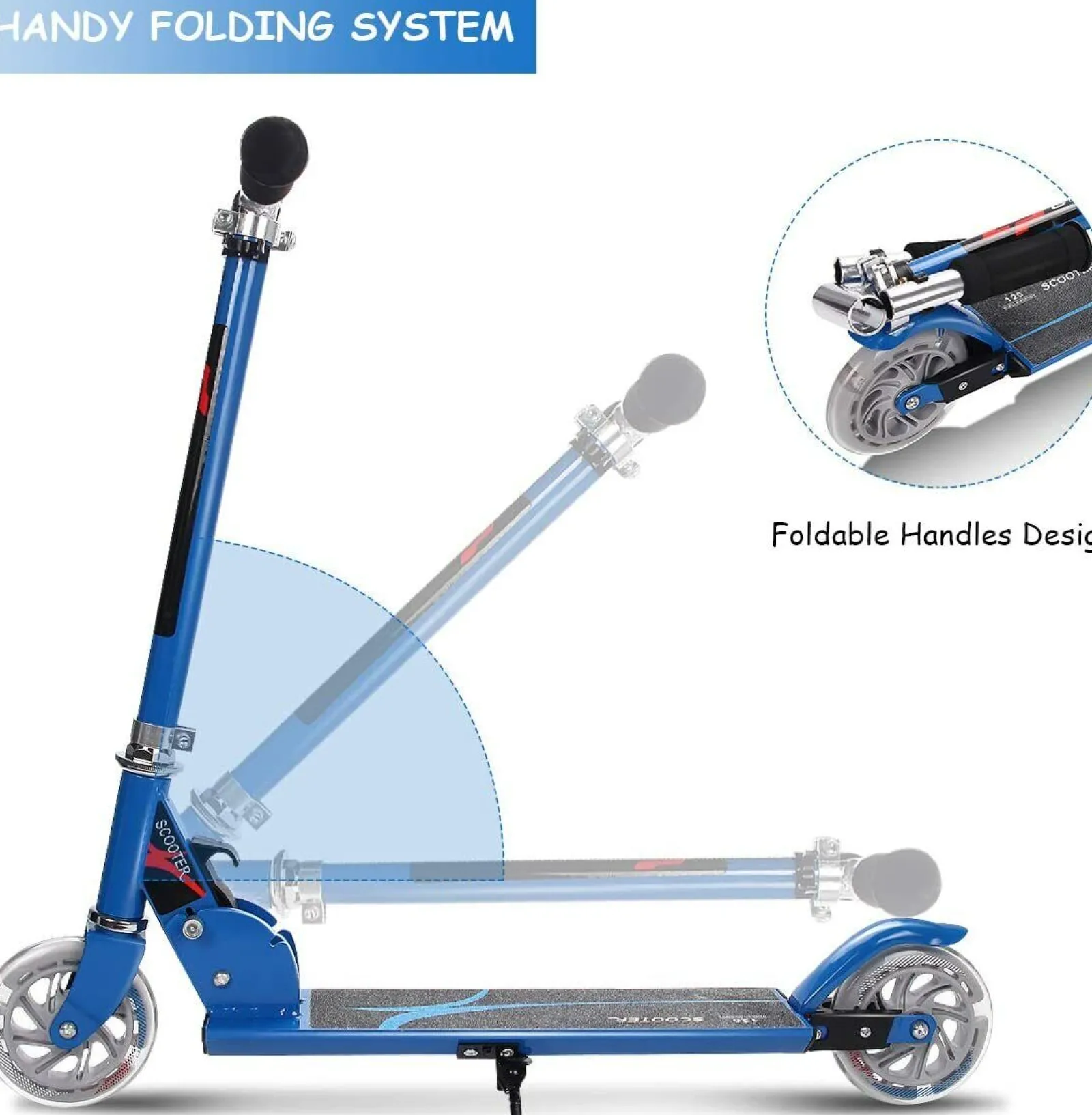 Little Helper Balance Bikes & Kids Scooters & Kids Bikes | Kids Aluminum Folding Stunt Scooter Adjustable T-Bar | Push Kick Light Up 2 Wheels | Blue