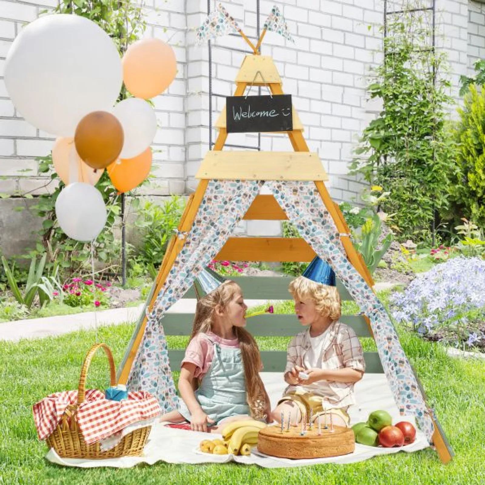 Little Helper Role Play Toys & Pretend Play | Playhouses, Teepees & Dens | Kids Eco Conscious Natural Wooden Montessori Teepee | Playhouse or Den with Curtains | 1.7m High