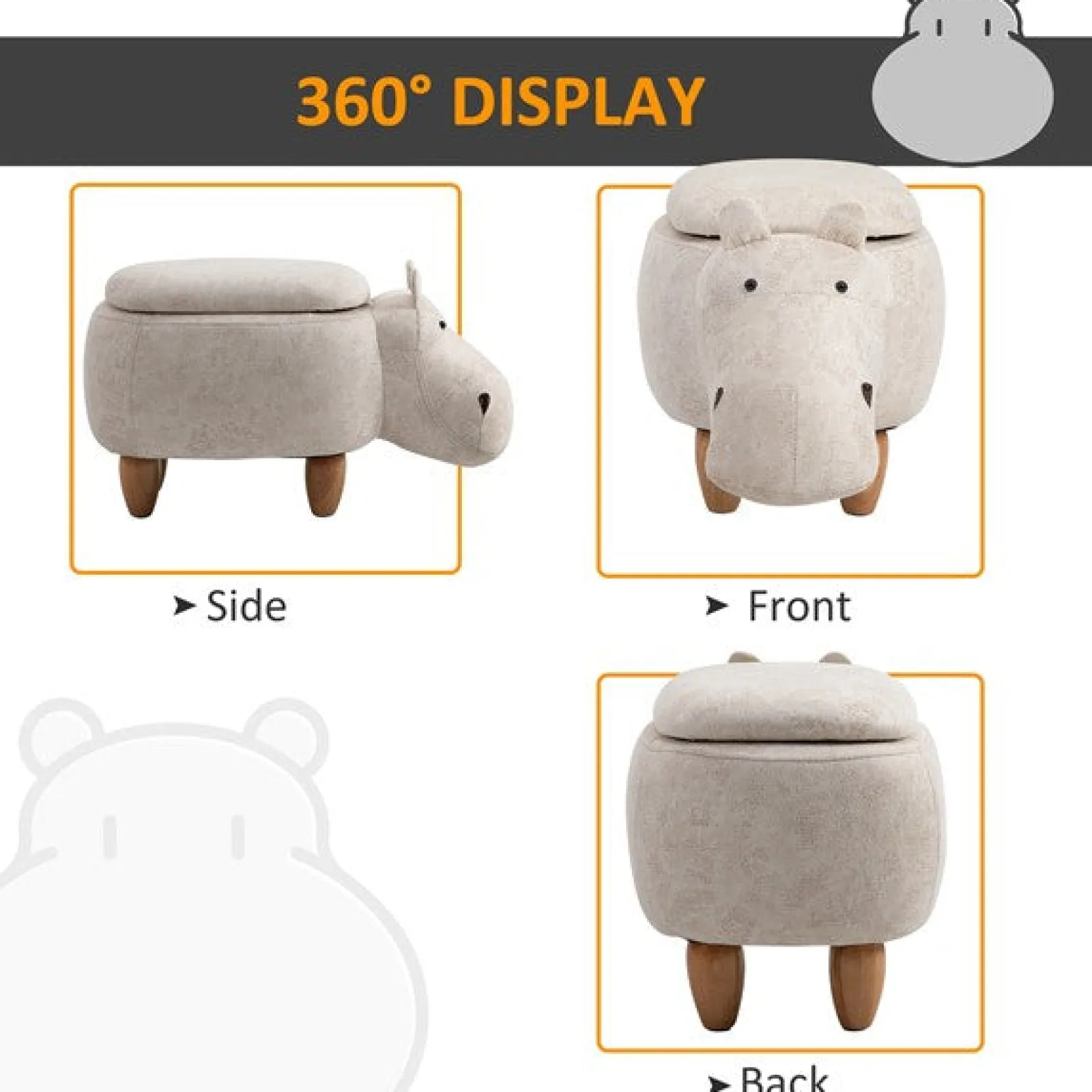 Little Helper Toy Box & Blanket Box | Toy Box & Blanket Box | Kids 4-in-1 Stool, Storage Box, Footrest & Seat | Super Cute Hippo Design