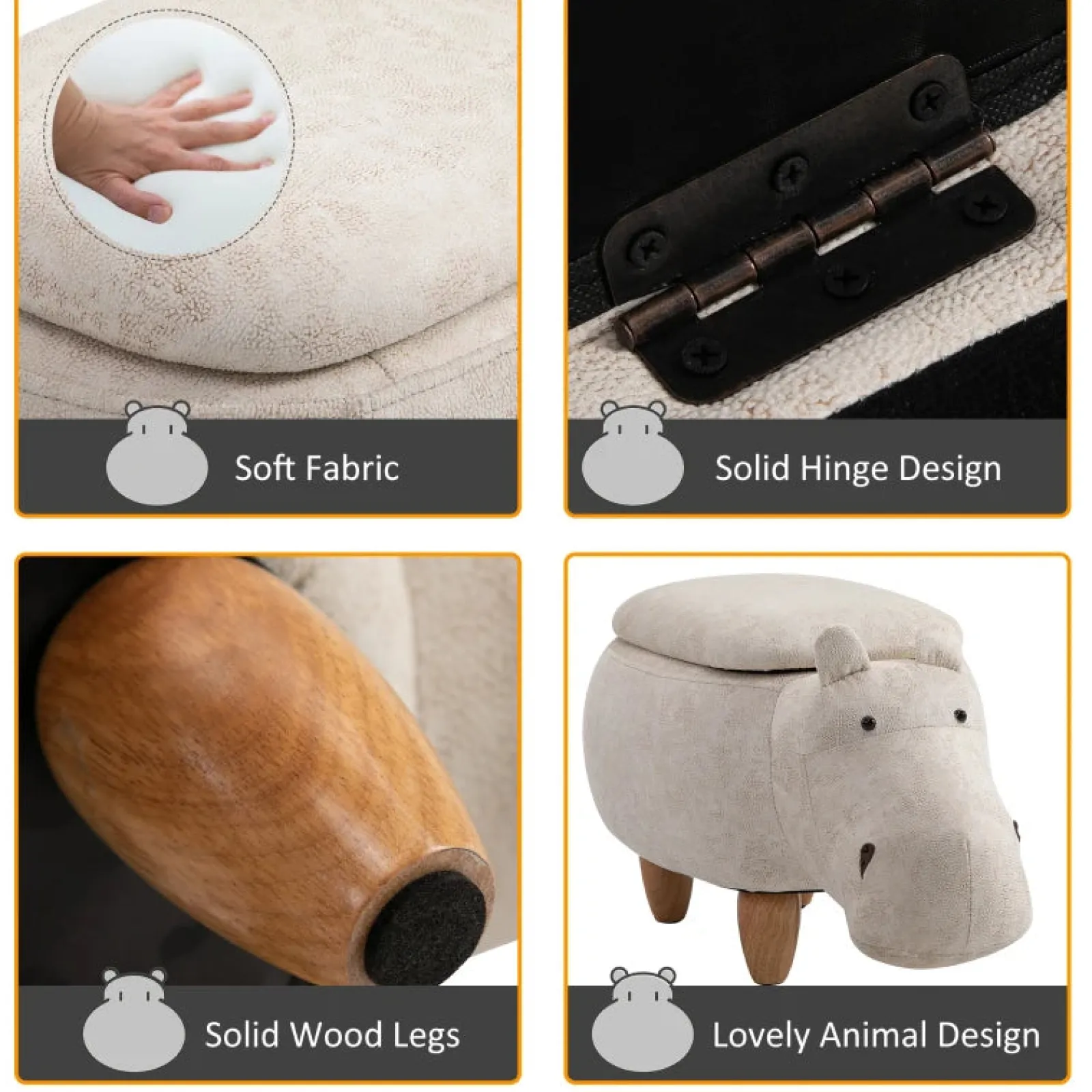 Little Helper Chairs & Stools | Toy Box & Blanket Box | Kids 4-in-1 Stool, Storage Box, Footrest & Seat | Toy Box | Super Cute Hippo Design