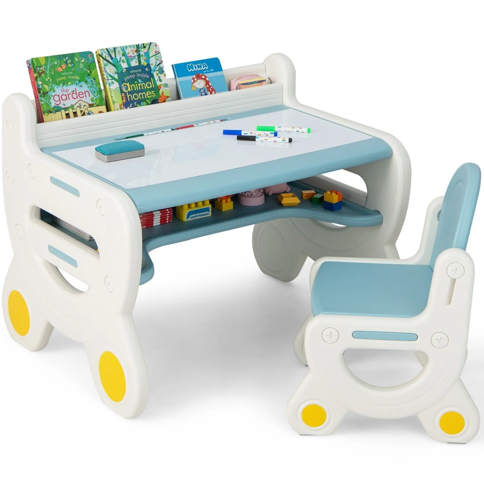 Little Helper Toy Storage Units | Toy Storage Units | Kids 2-in-1 Table & Chair Set with Whiteboard Top & Storage | Toddler Activity Table | Eraser & Dry-Wipe Pens