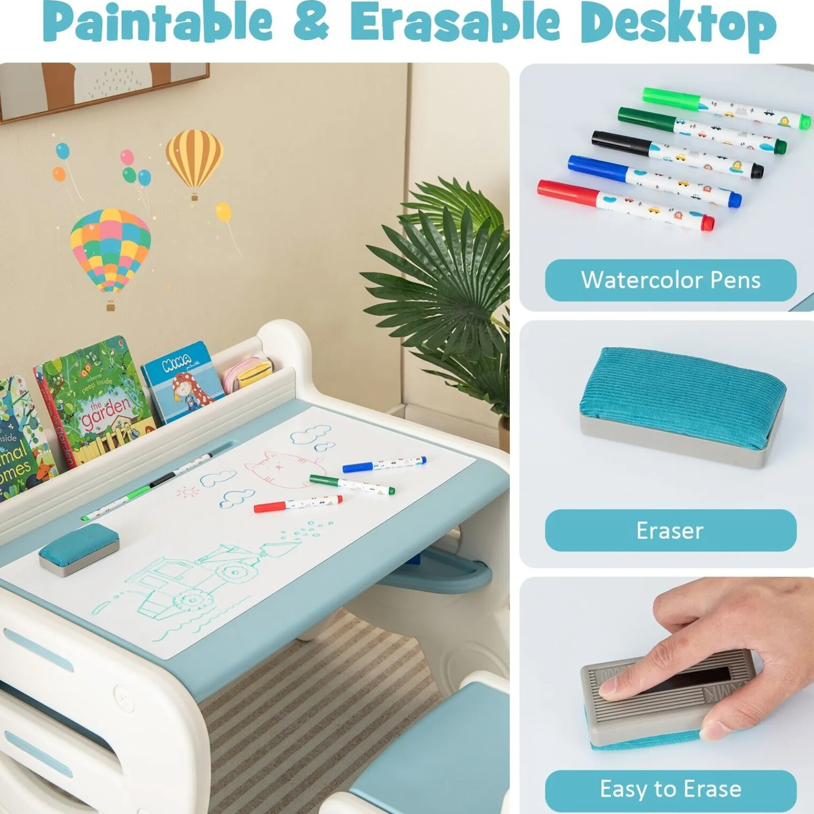 Little Helper Toy Storage Units | Toy Storage Units | Kids 2-in-1 Table & Chair Set with Whiteboard Top & Storage | Toddler Activity Table | Eraser & Dry-Wipe Pens
