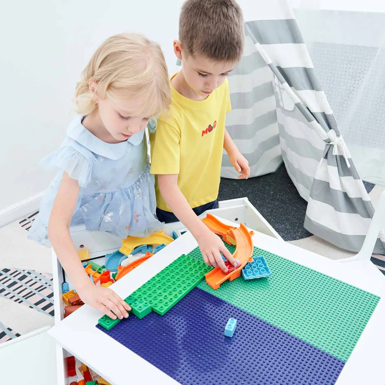 Little Helper Table & Chairs (wooden) | Kids 3-in-1 Wooden Table & Chairs | Reversible Top | Lego Board | Storage Drawers | 3 Years+