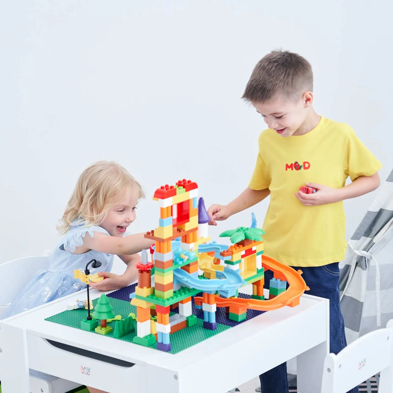 Little Helper Table & Chairs (wooden) | Kids 3-in-1 Wooden Table & Chairs | Reversible Top | Lego Board | Storage Drawers | 3 Years+