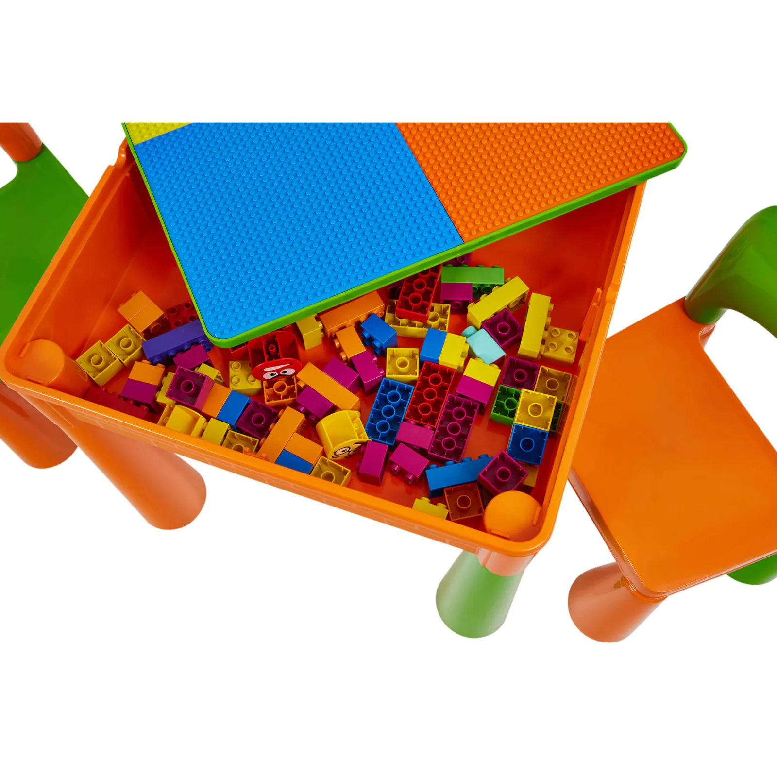 Little Helper Sand & Water Table & Sandpits & Mud Kitchens | Table & Chairs (plastic) | Kid's Indoor | Outdoor Multipurpose Plastic Table & 2 Chairs Set | Lego Board | Sand & Water Pit | Orange & Green