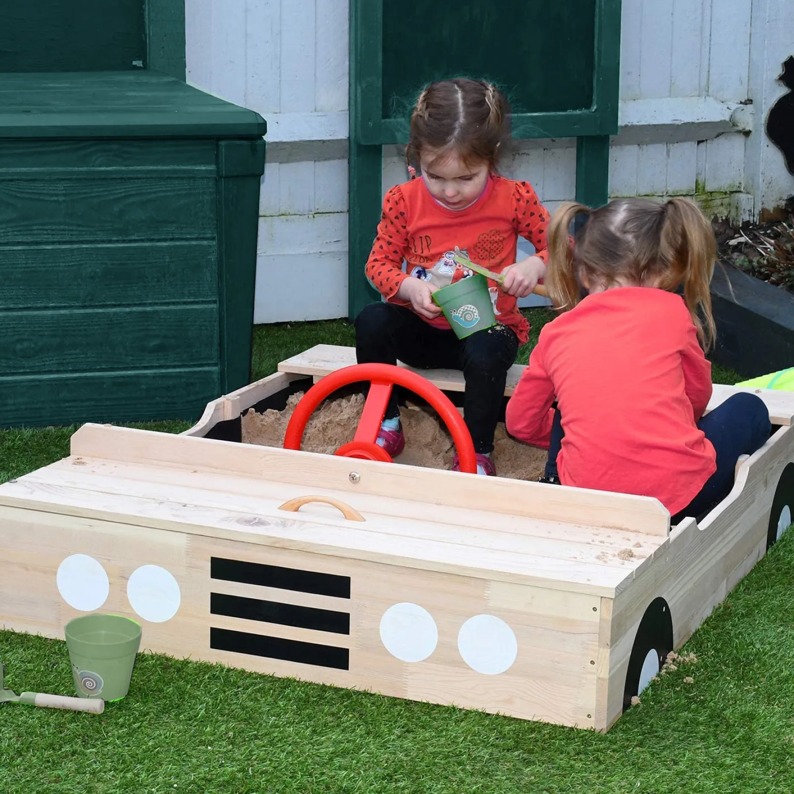 Little Helper Sand & Water Table & Sandpits & Mud Kitchens | Kids Large Eco Wooden Pre-Treated Car Sandpit with Cover | 1.15m Long | 12m+
