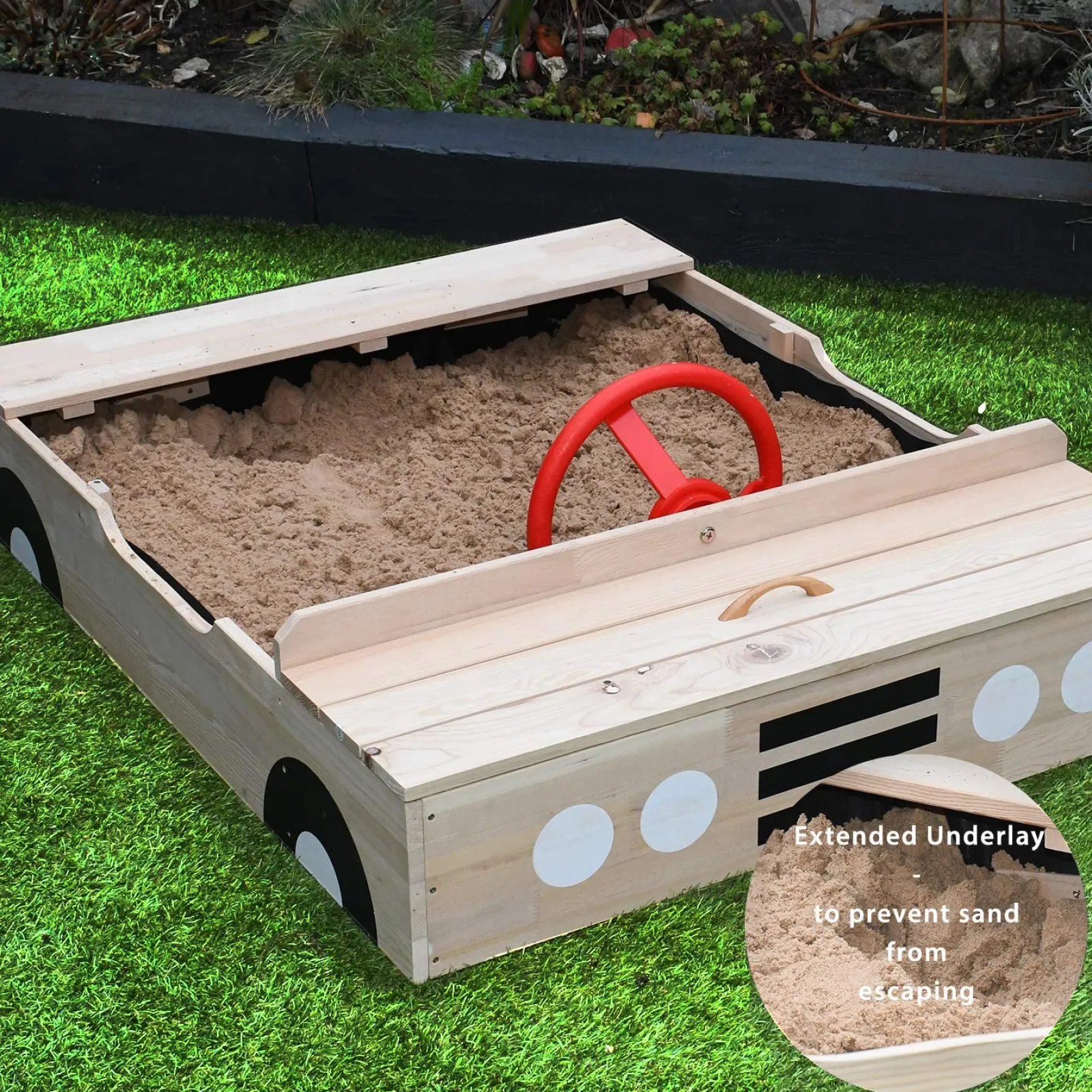 Little Helper Sand & Water Table & Sandpits & Mud Kitchens | Kids Large Eco Wooden Pre-Treated Car Sandpit with Cover | 1.15m Long | 12m+