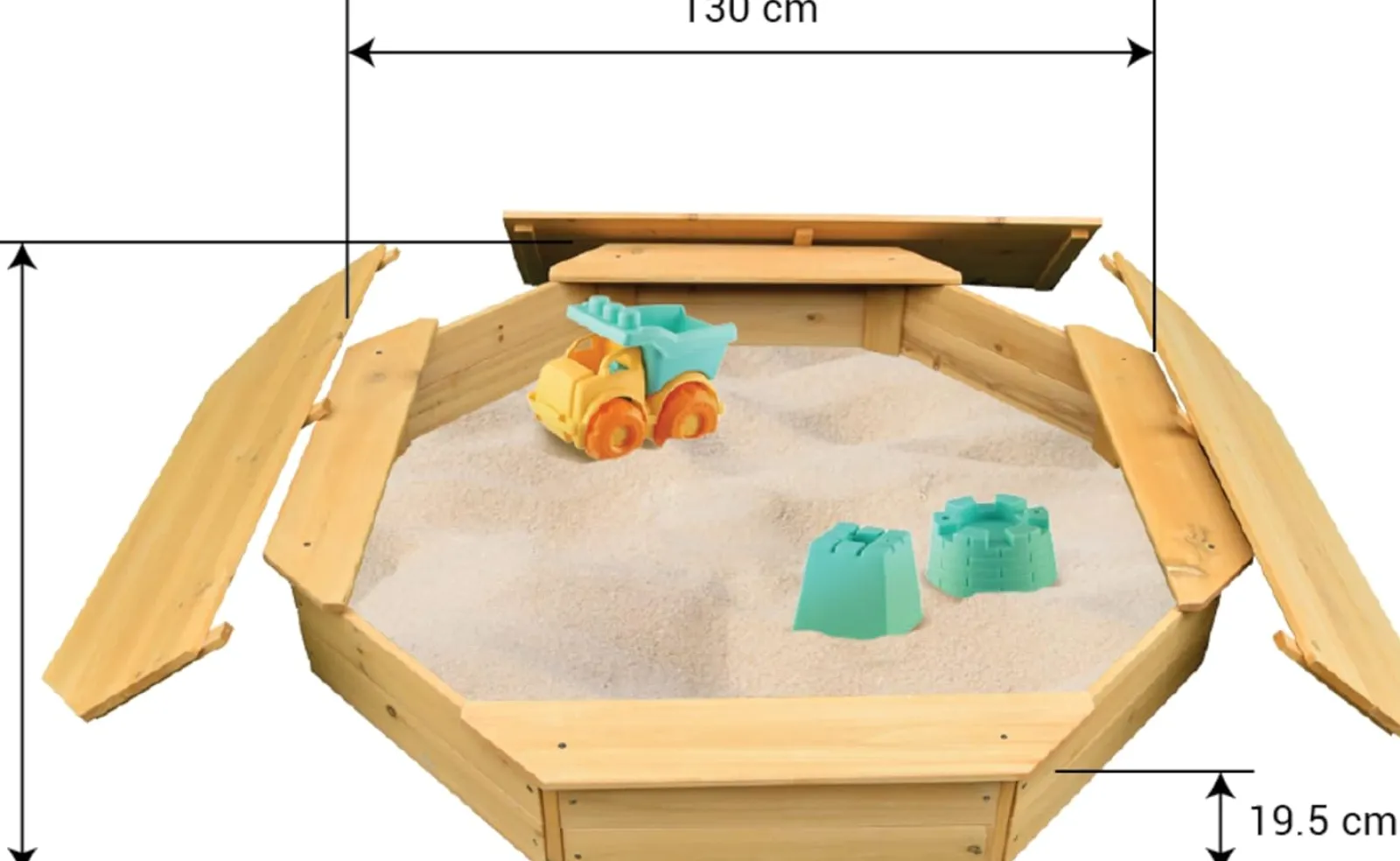 Little Helper Sand & Water Table & Sandpits & Mud Kitchens | Kids Large Hexagonal Eco Timber Wooden Sandpit with Wooden Lid Cover | 1.3m diameter