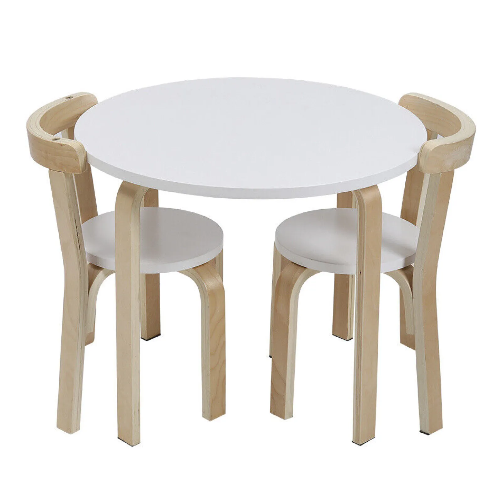 Little Helper Montessori Toys & Products | Table & Chairs (wooden) | Kids Montessori Eco Poplar Wood & Birch Table | 2 Ergonomic Chairs | White & Natural | 2-10 Years+