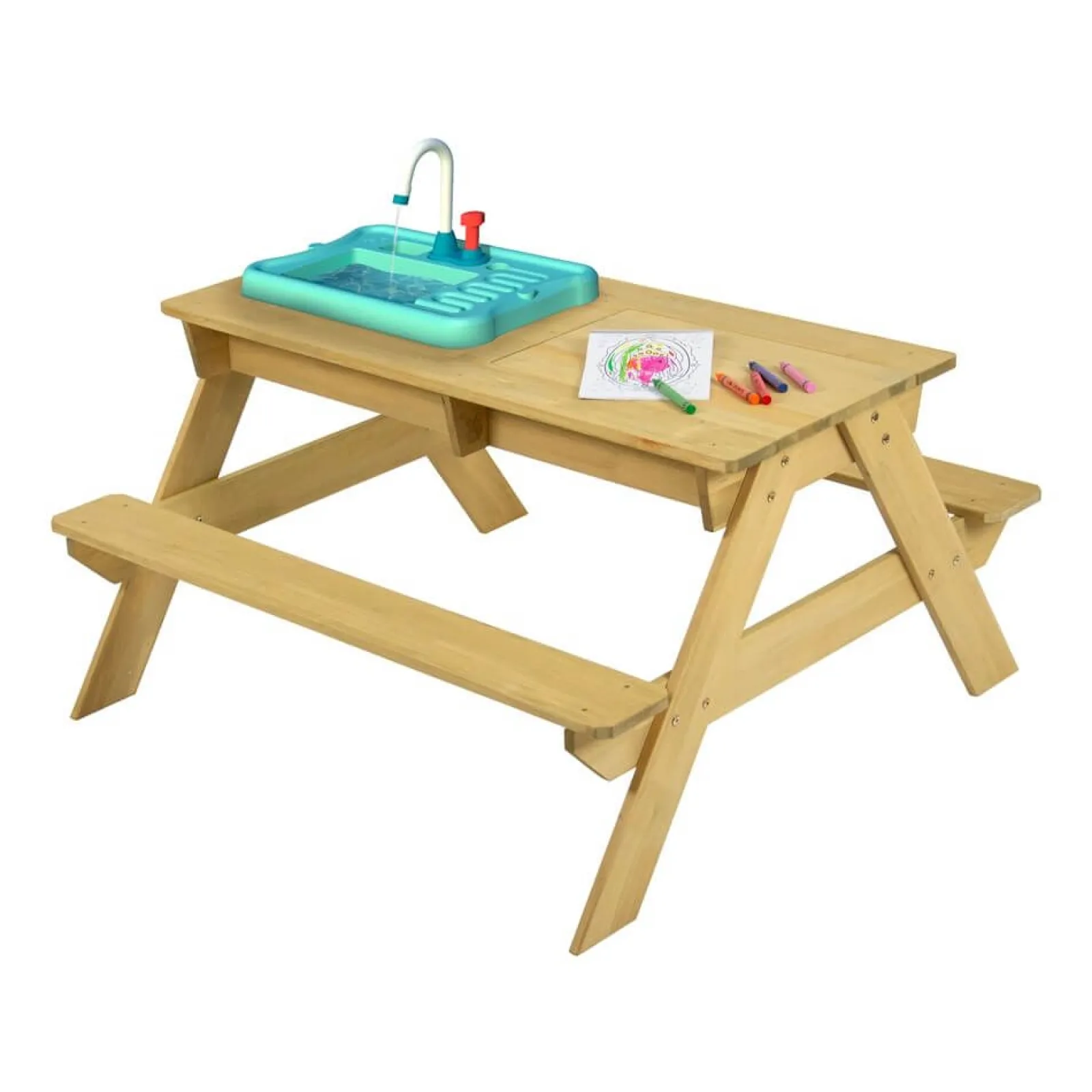 Little Helper Sand & Water Table & Sandpits & Mud Kitchens | Kids Montessori 5-in-1 FSC Wooden Picnic Bench, Water Station, Sandpit & Mud Kitchen | 2 Years +