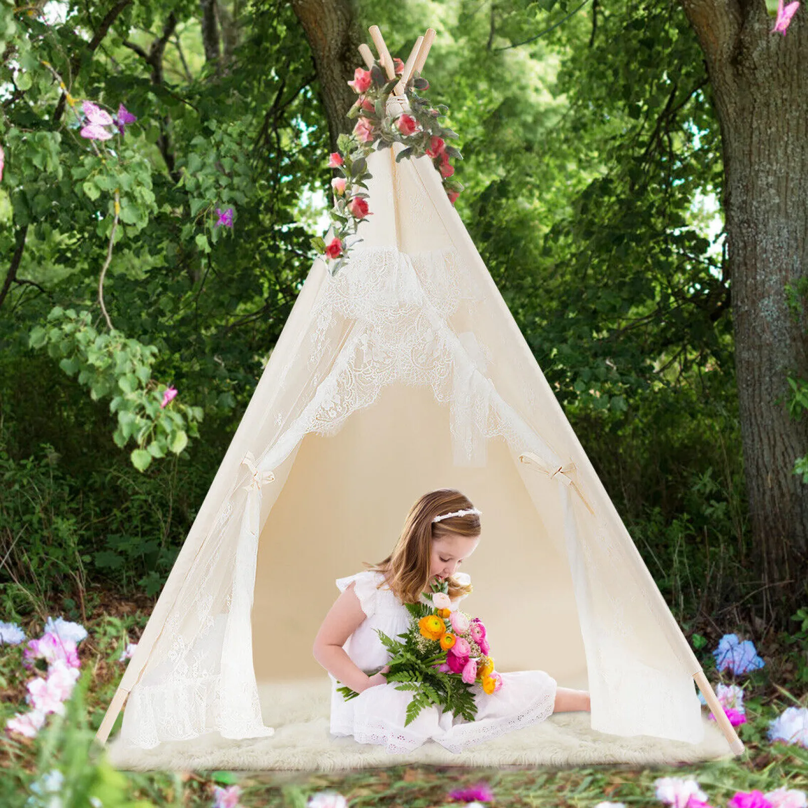 Little Helper Role Play Toys & Pretend Play | Playhouses, Teepees & Dens | Kids Portable Teepee Tent | Folding Playhouse | Indoor & Outdoor W/ Bag | Cream