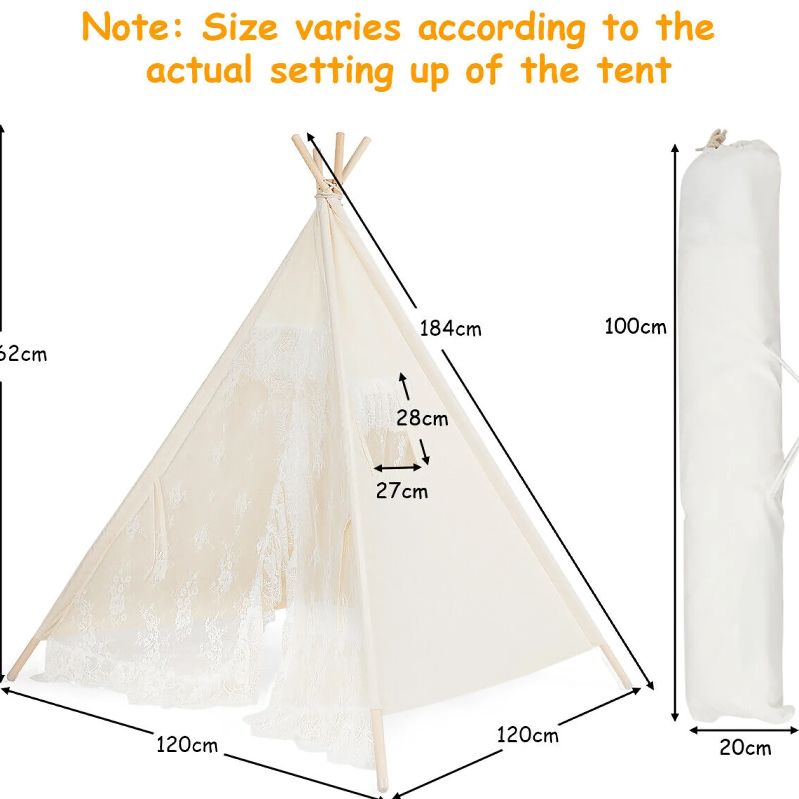 Little Helper Role Play Toys & Pretend Play | Playhouses, Teepees & Dens | Kids Portable Teepee Tent | Folding Playhouse | Indoor & Outdoor W/ Bag | Cream