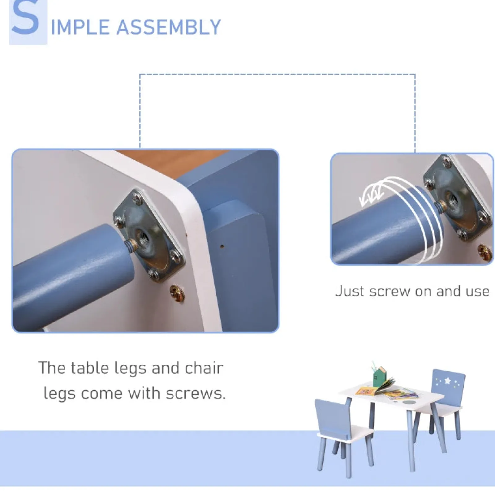 Little Helper Table & Chairs (wooden) | Kids Wooden Table and Chairs Set | Shooting Stars | Blue & White