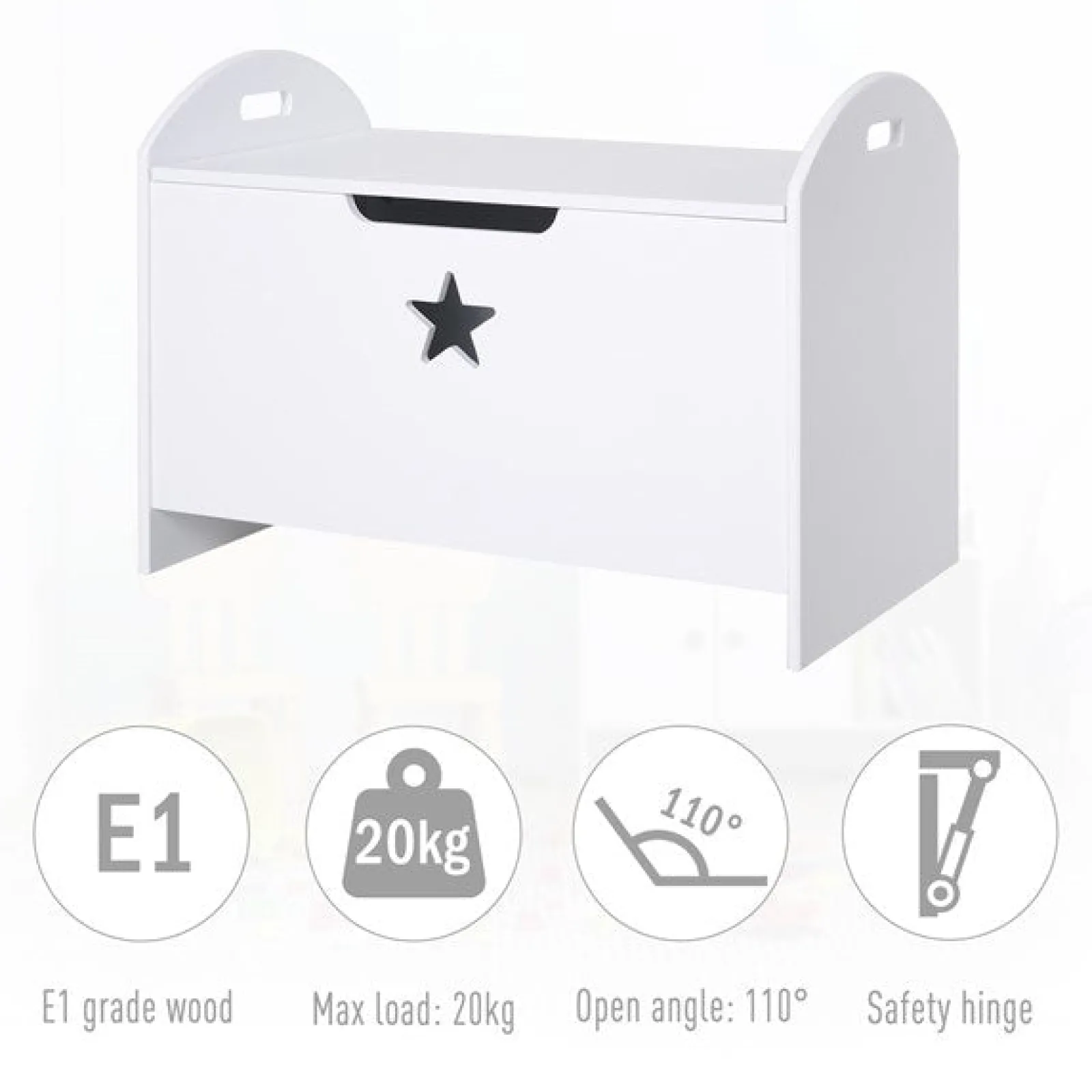 Little Helper Toy Box & Blanket Box | Toy Box & Blanket Box | Kids Wooden Toy Box and Bench with Child Safety Hinge | Toy Storage with Handles | White