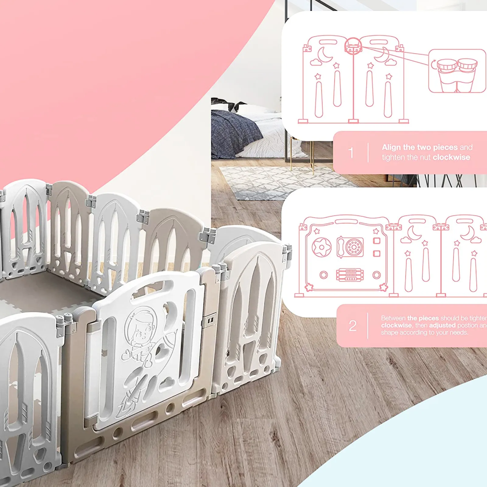Little Helper Ball Pits & Ball Pools | Baby Playpens | Large 14 Panel Non-Toxic | Recyclable Foldable Baby Playpen and Ball Pool with Mats | Modular | Neutrals