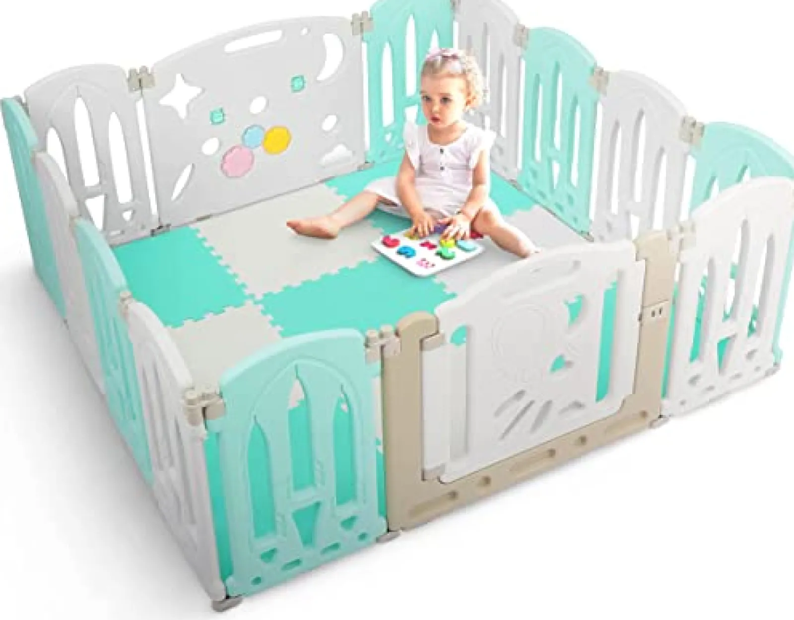 Little Helper Ball Pits & Ball Pools | Baby Playpens | Large 14 Panel Non-Toxic | Recyclable Foldable Baby Playpen and Ball Pool with Mats | Modular | Neutrals