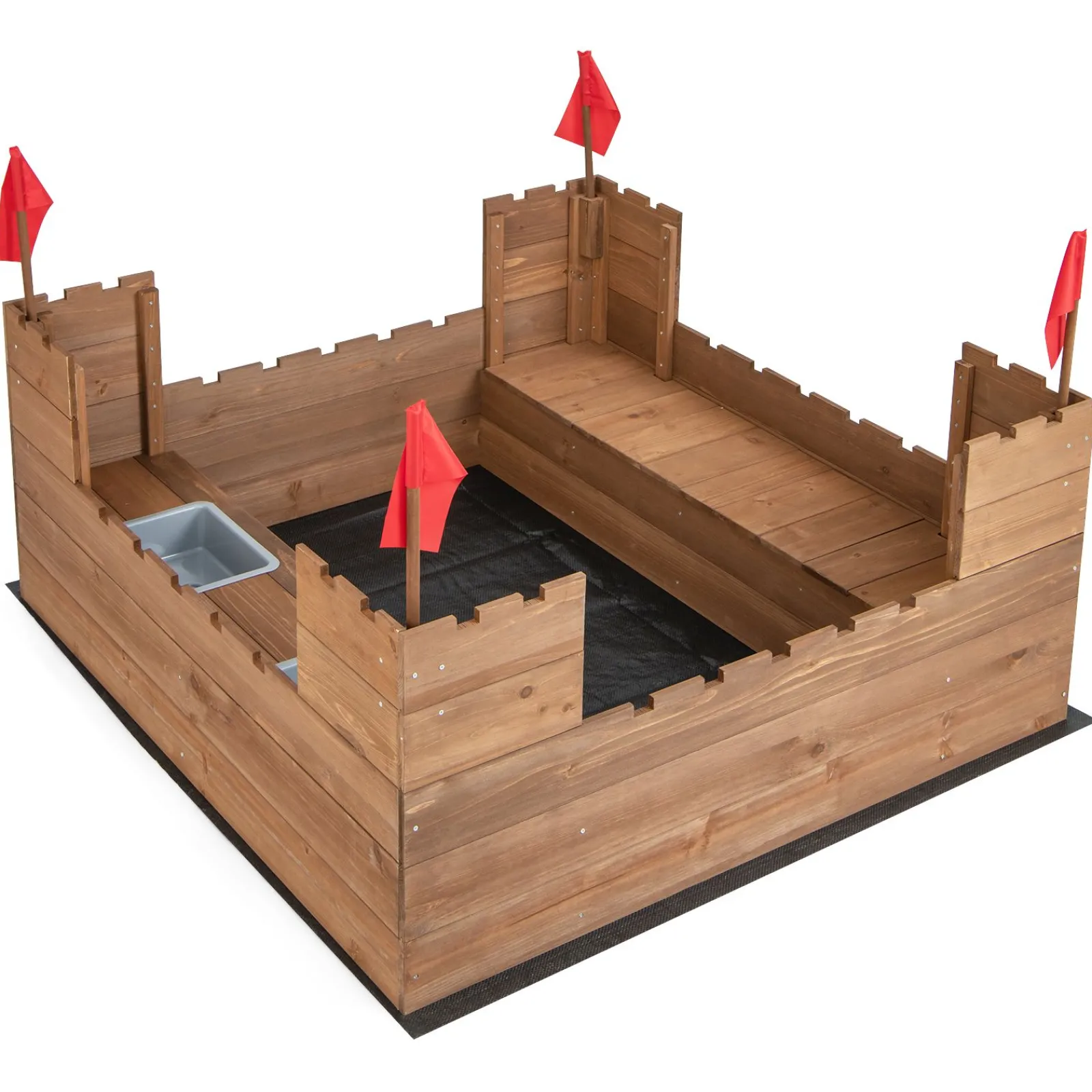 Little Helper Sand & Water Table & Sandpits & Mud Kitchens | Large Castle Themed Eco 100% Natural Cedar Wood Waterproof Sandpit | Seating | Storage | 3-8 years