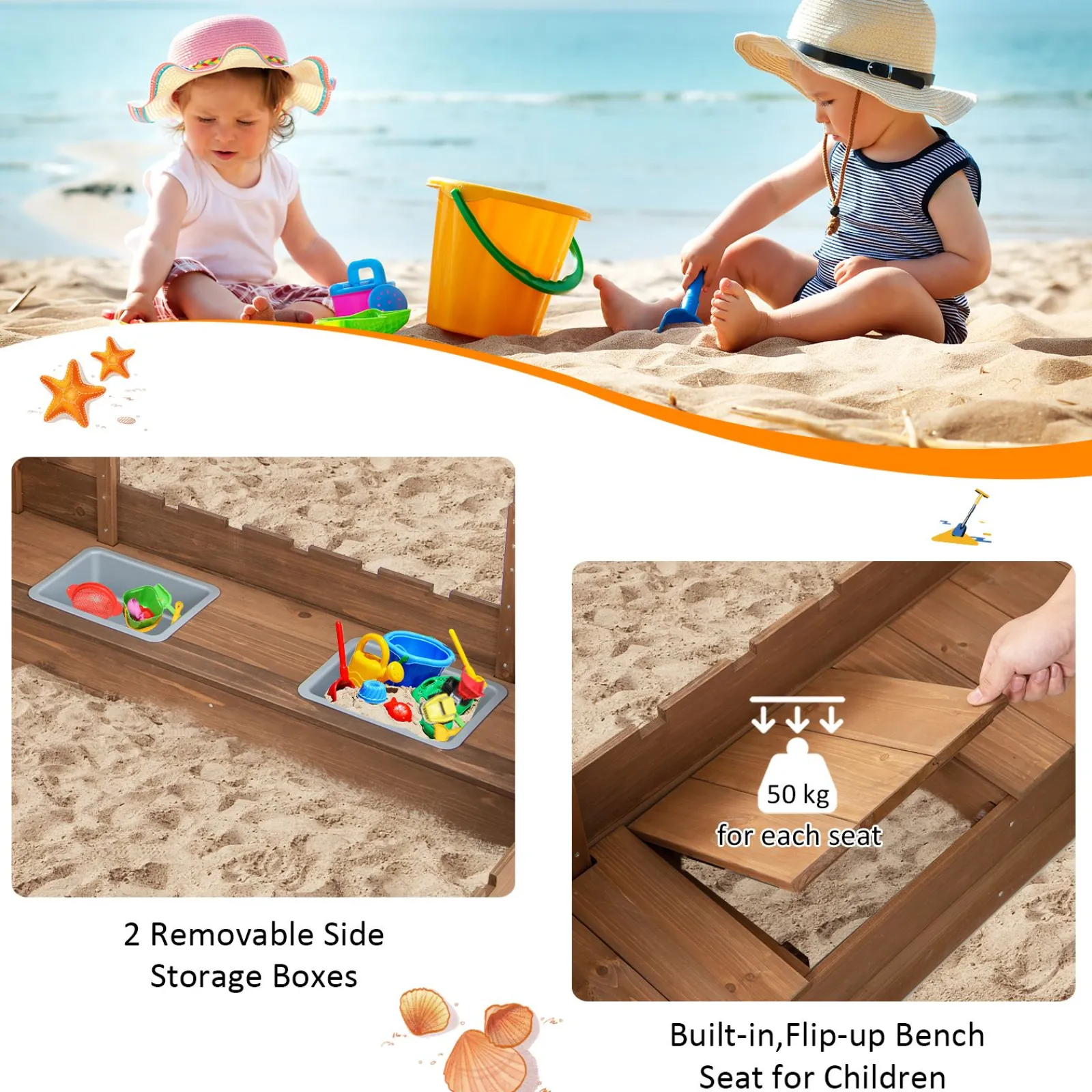 Little Helper Sand & Water Table & Sandpits & Mud Kitchens | Large Castle Themed Eco 100% Natural Cedar Wood Waterproof Sandpit | Seating | Storage | 3-8 years