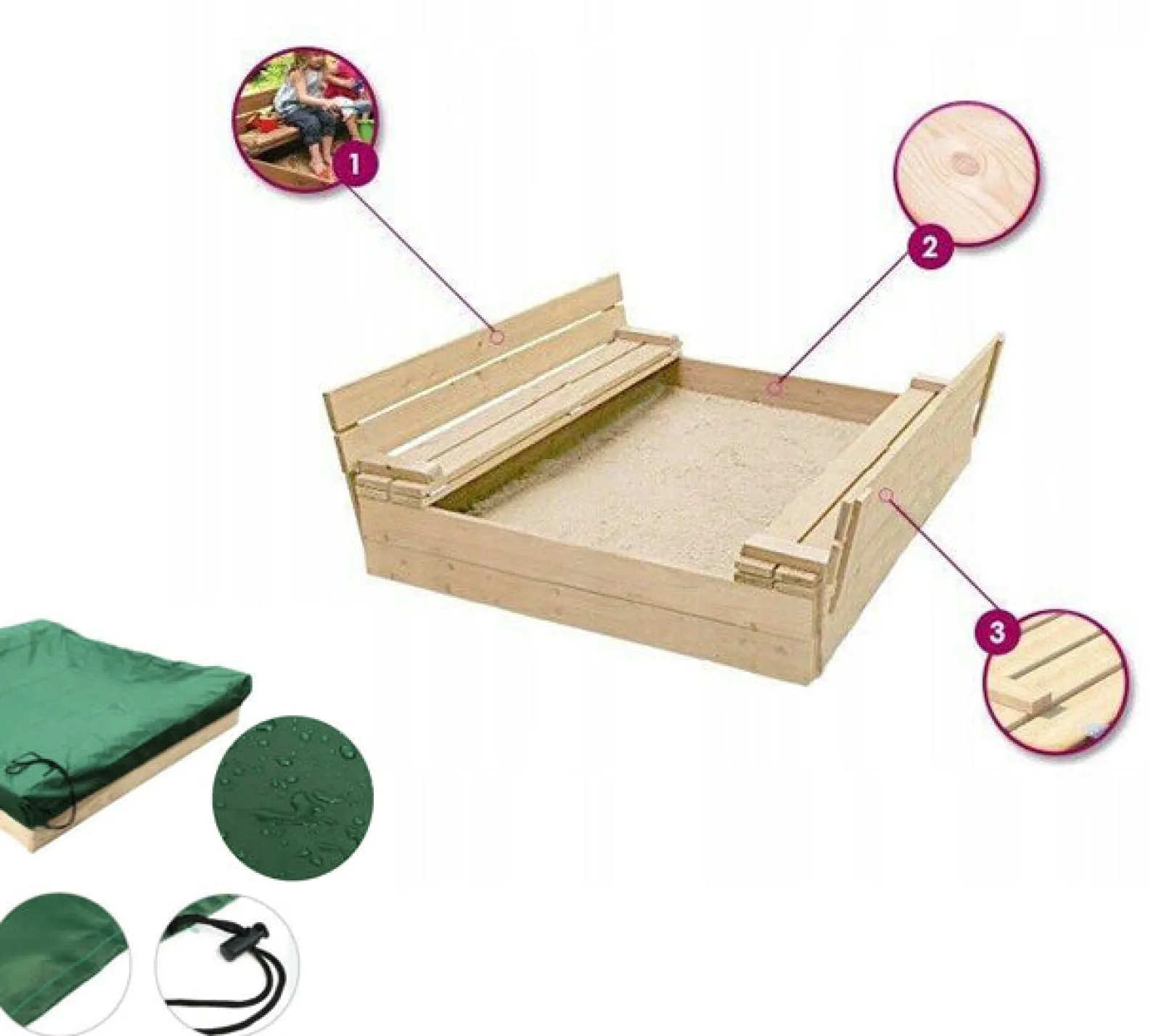 Little Helper Sand & Water Table & Sandpits & Mud Kitchens | Large Childrens Eco Conscious FSC Certified 100% Natural Wooden Sandpit with Lid, Seats & Base Liner | 2-12 years | 1.2 x 1.14m Square