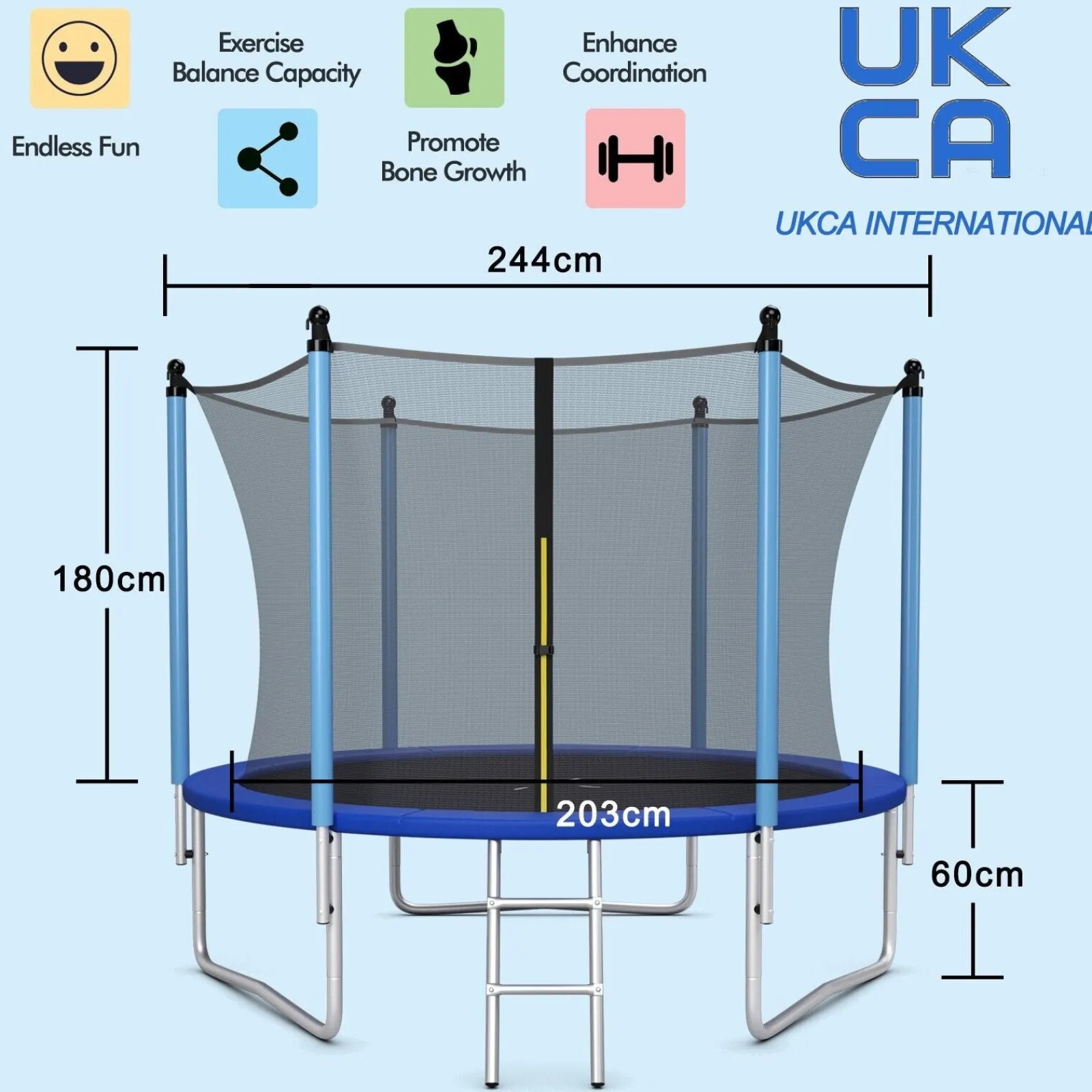 Little Helper Swing & Slide Sets & Garden Play & Trampolines | Large 8FT Children Trampolines Outdoor Garden Trampoline with Safety Enclosure Net