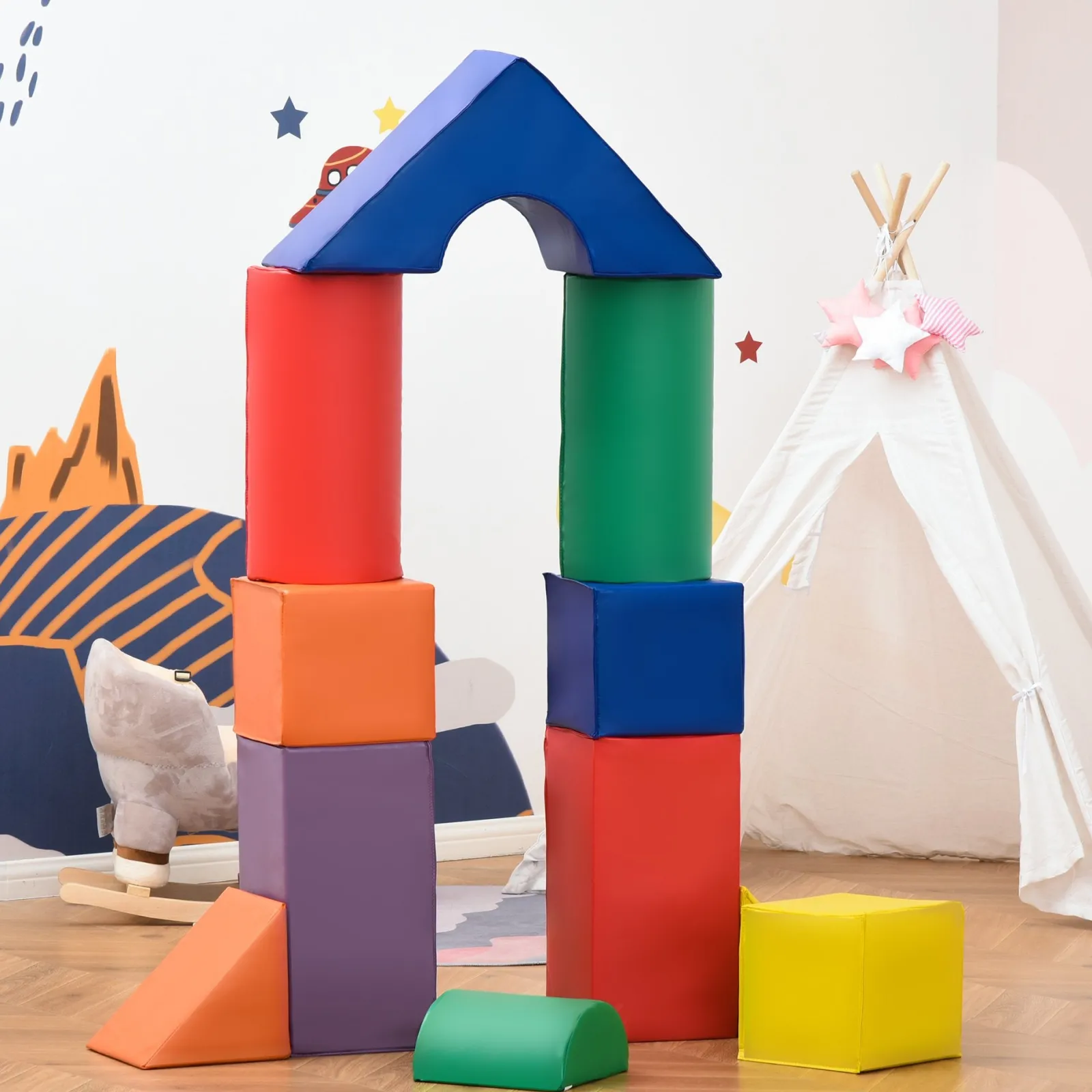 Little Helper Swing & Slide Sets & Garden Play & Trampolines | Kids Climbing Frames & Activity Toys | Large Indoor Soft Play Equipment | Montessori 11 Piece Foam Play Set | Primary Colours | 1-3 years