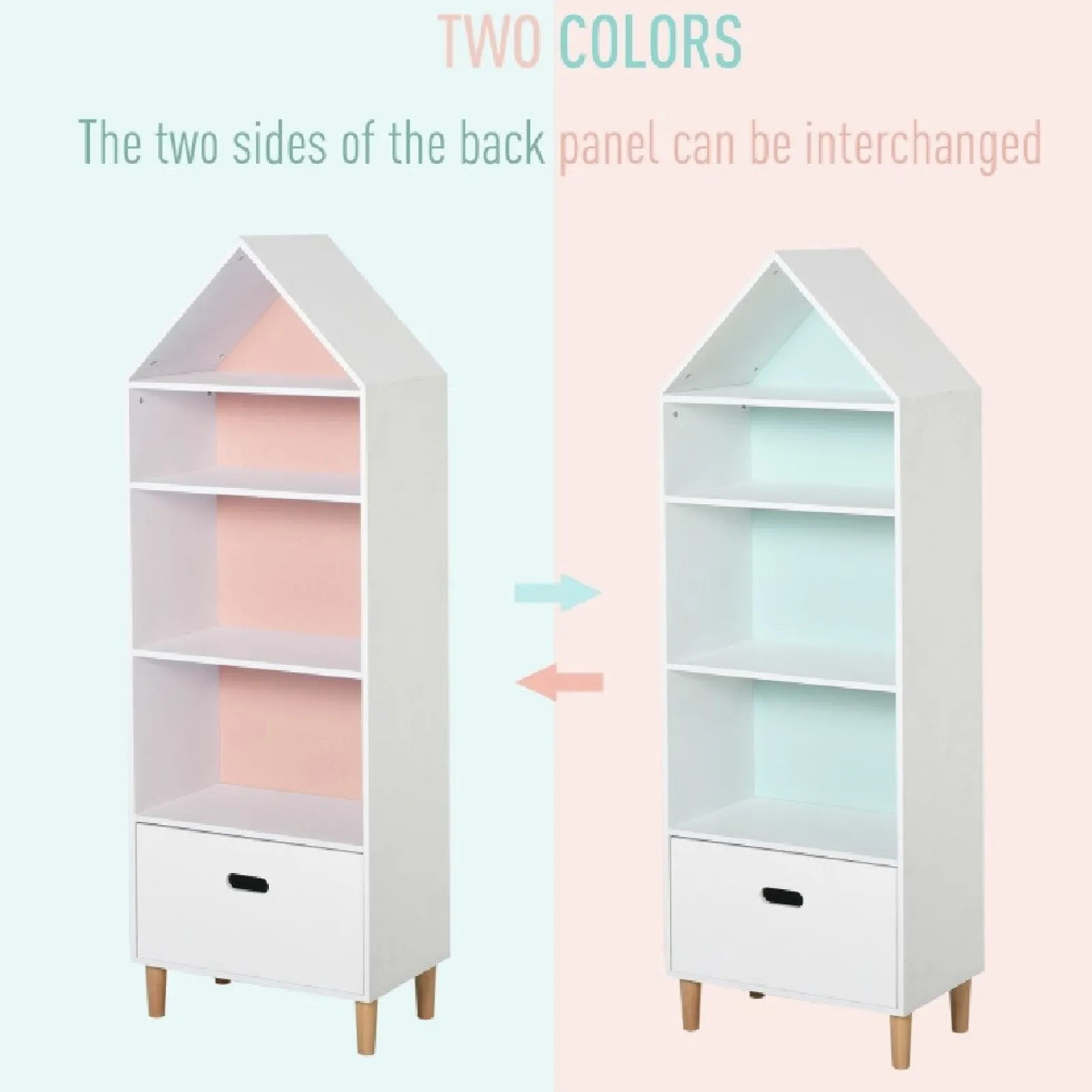 Little Helper Toy Storage Units | Toy Storage Units | Large Interchangeable Montessori Bookcase | Kids Toy Storage | Blue or Pink and White | 1.42m High | 3 years+