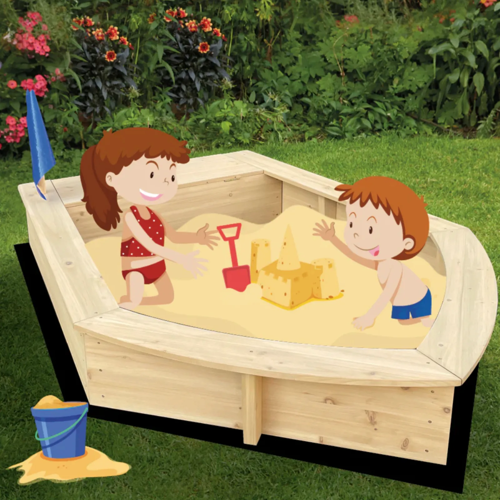 Little Helper Sand & Water Table & Sandpits & Mud Kitchens | Large 1.2m Long Montessori Eco Conscious FSC Cypress Wood Ship Sandpit & Thick Waterproof Cover | 3 years+
