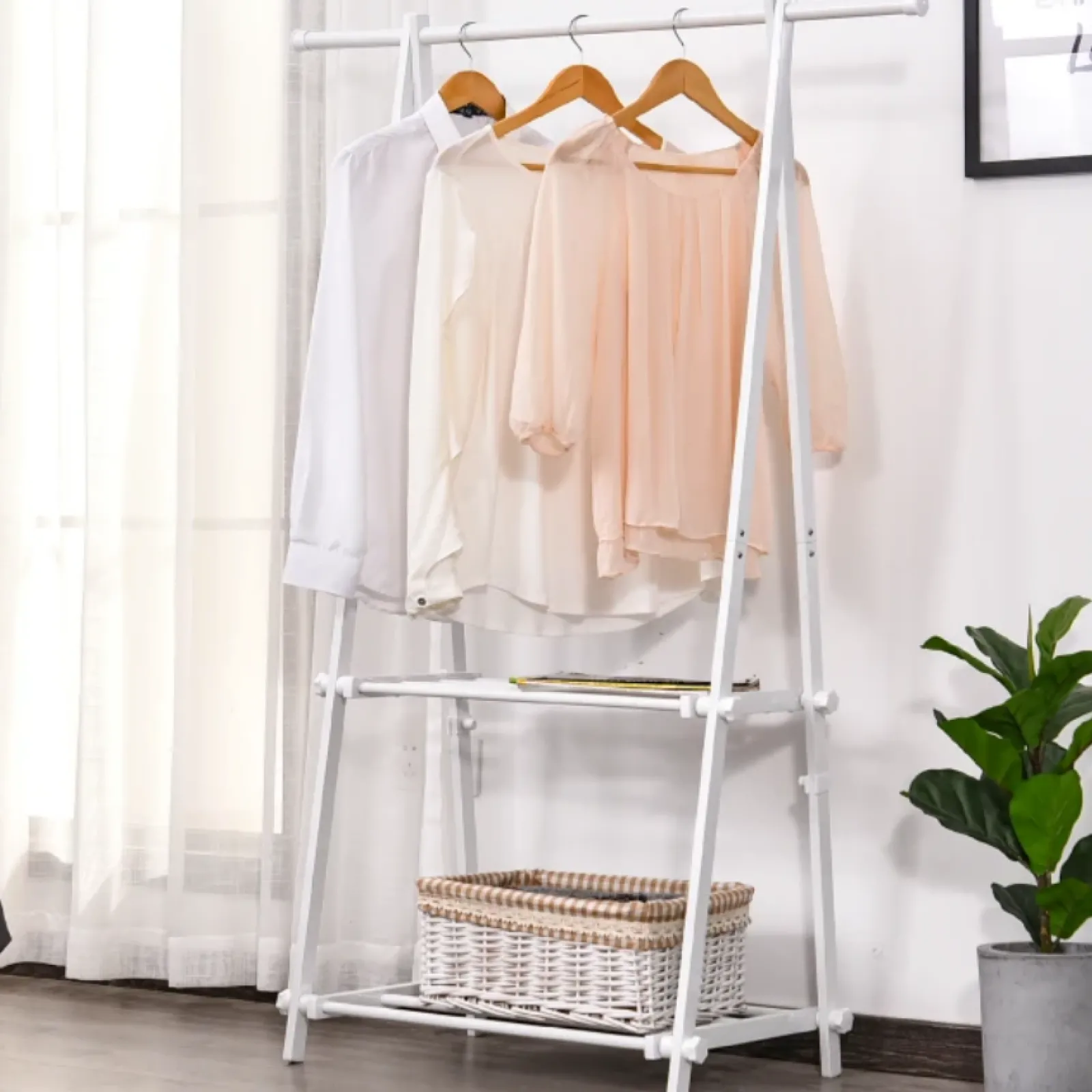 Little Helper Montessori Toys & Products | Clothes Rail & Dressing Up Rails | Large Modern Space Saving Folding Dressing Rail with Shoe Rack | White | 1.5m High
