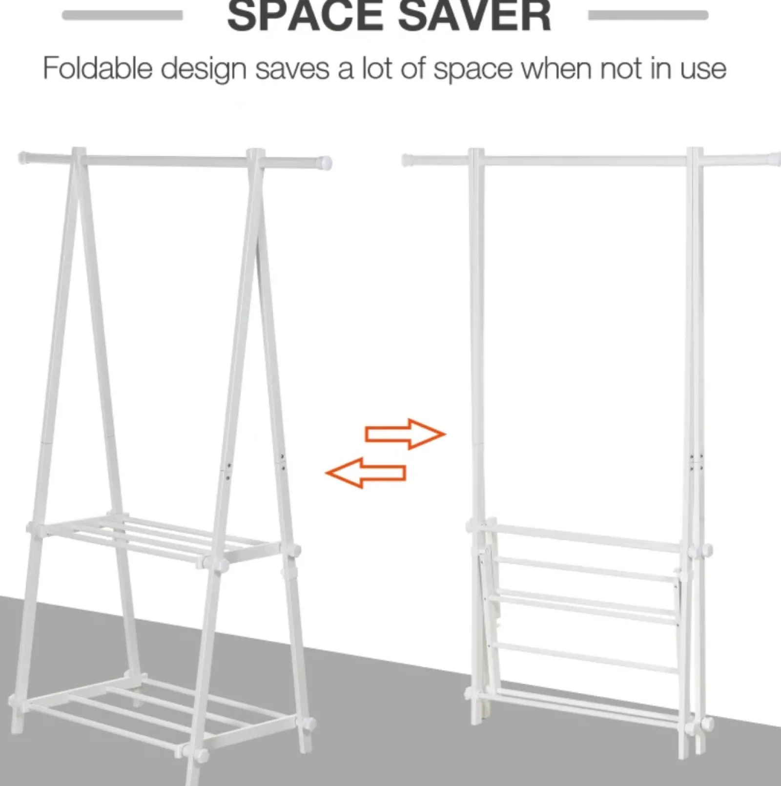 Little Helper Montessori Toys & Products | Clothes Rail & Dressing Up Rails | Large Modern Space Saving Folding Dressing Rail with Shoe Rack | White | 1.5m High