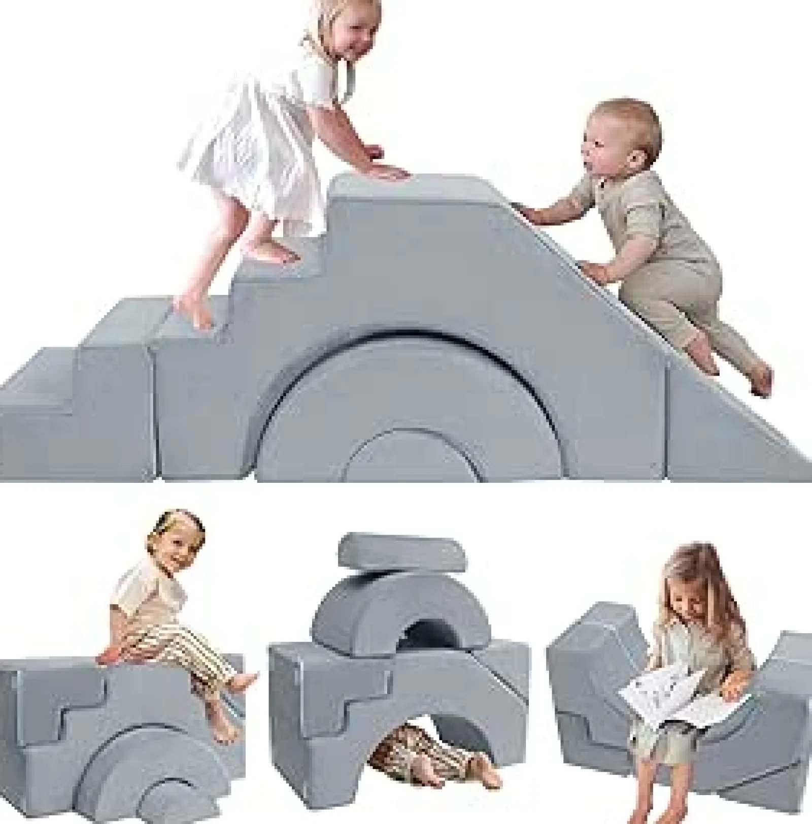 Little Helper Kids Climbing Frames & Activity Toys | Activity Toys | Large Super Soft Fleece Pikler Modular Soft Play Equipment | Removable & Washable | Grey
