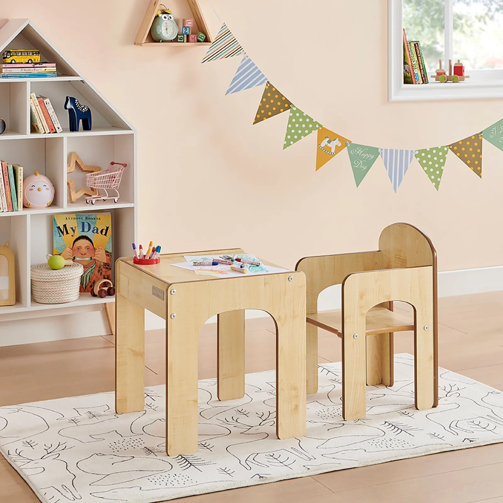Little Helper Table & Chairs (wooden) | Wooden Toddler Table and Chair for Arts, Crafts & Mealtimes | Natural Finish