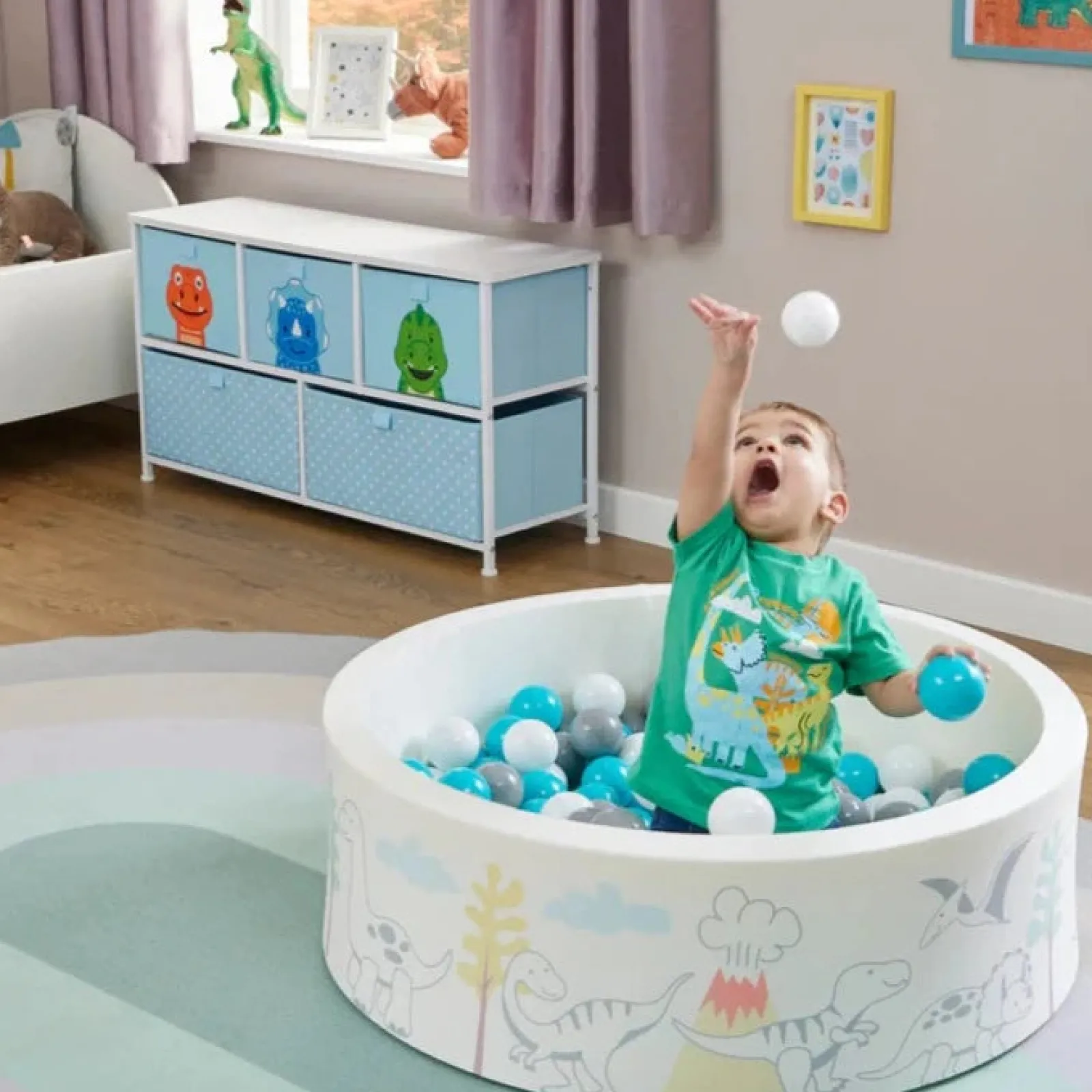Little Helper Ball Pits & Ball Pools | Baby Play Gyms & Tummy Time & Activity Centres | Montessori Ball Pit | Ball Pool | Thick Inner Floor Mat | 200 FREE balls | 90 x 90 x 30cm | Dinosaurs