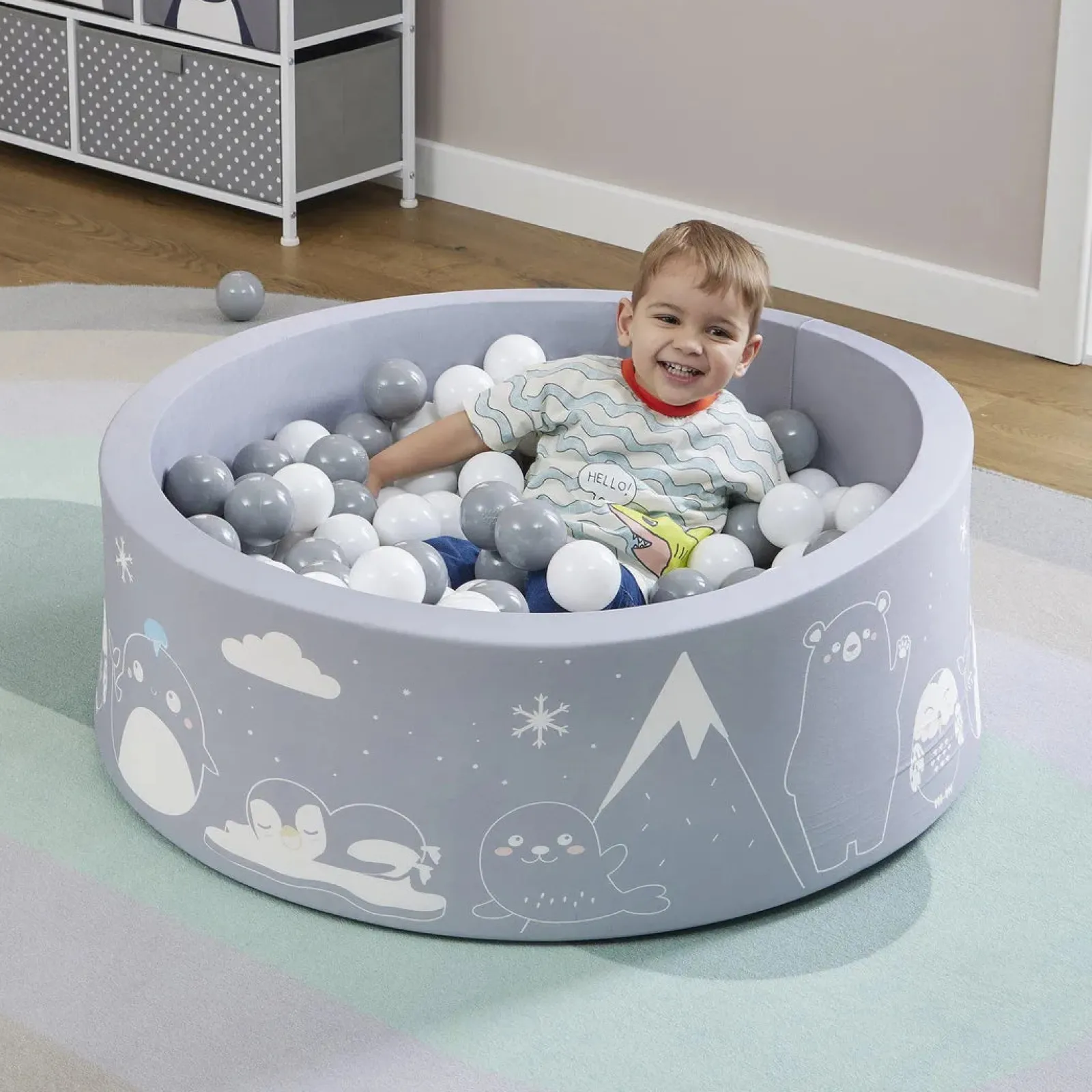 Little Helper Ball Pits & Ball Pools | Baby Play Gyms & Tummy Time & Activity Centres | Montessori Ball Pit | Ball Pool | Thick Inner Floor Mat | 200 FREE balls | 90 x 90 x 30cm | Grey