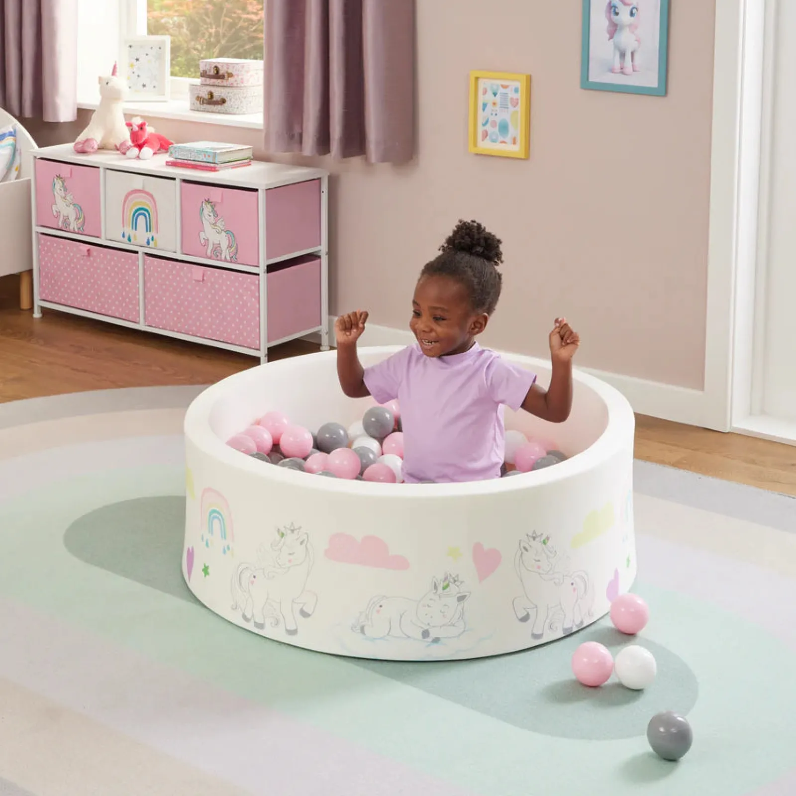 Little Helper Ball Pits & Ball Pools | Baby Play Gyms & Tummy Time & Activity Centres | Montessori Ball Pit | Ball Pool | Thick Inner Floor Mat | 200 FREE balls | 90 x 90 x 30cm | Unicorns