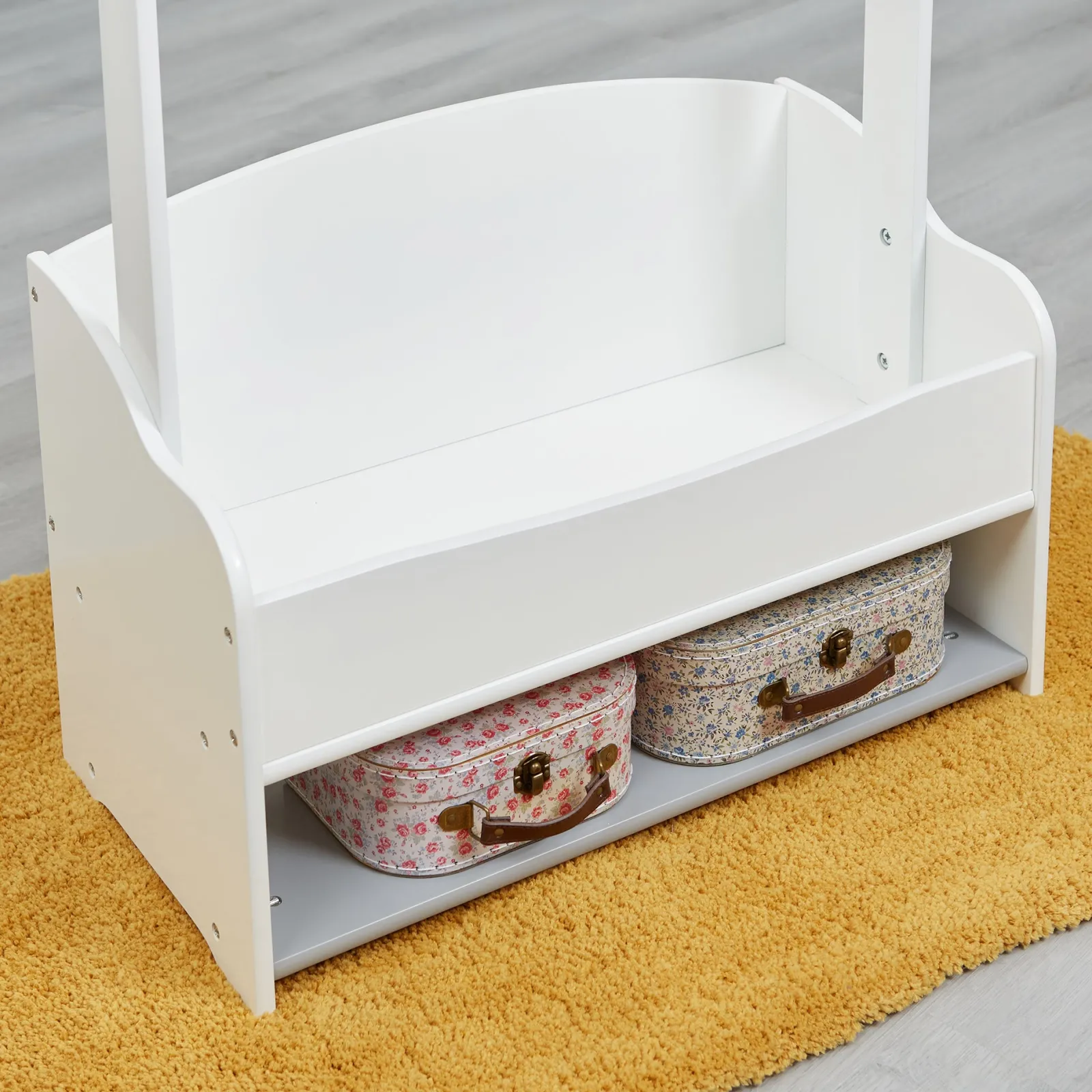 Little Helper Montessori Toys & Products | Clothes Rail & Dressing Up Rails | Montessori Childrens Clothes Rail | Kids Dress Up Rail | with Storage | White & Grey