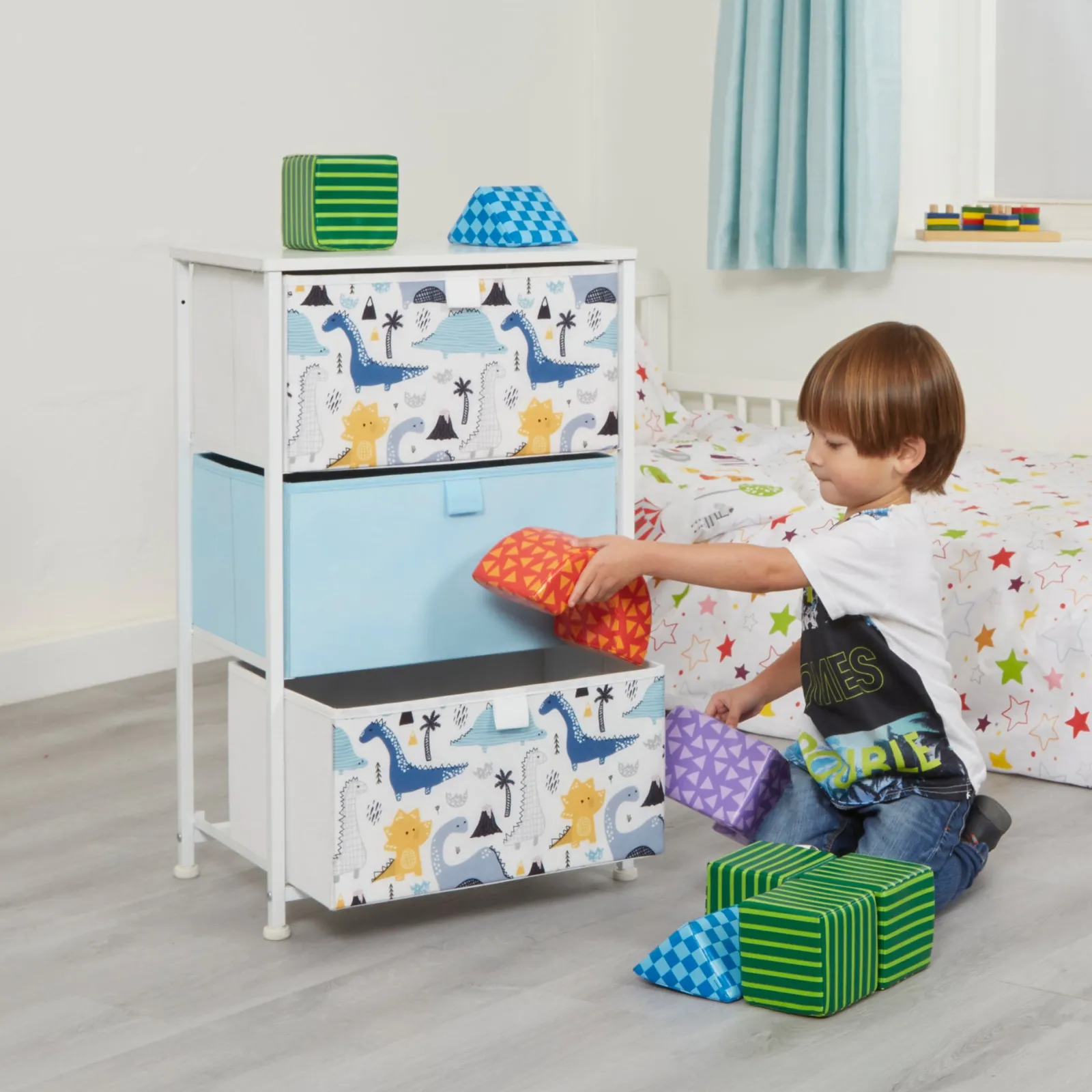 Little Helper Montessori Toys & Products | Toy Storage Units | Montessori Dinosaur Toy Storage with Drawers | Children's Bedside Table | 73 x 45 x 30cm