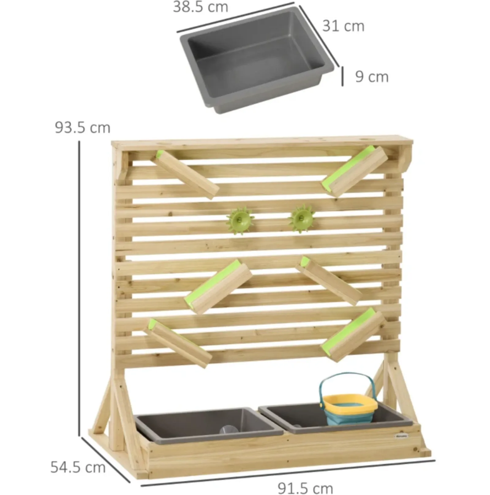 Little Helper Sand & Water Table & Sandpits & Mud Kitchens | Toy Kitchens | Montessori Eco Natural Fir Wood Waterwall | Outdoor Water Play | 18 Accessories | 3 Years+