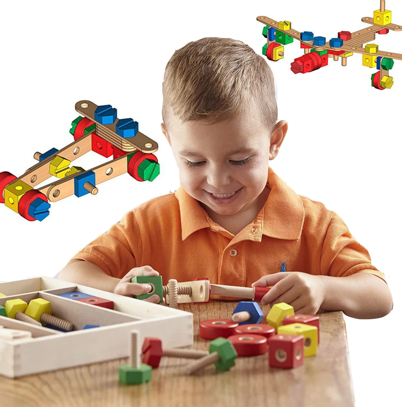 Little Helper Wooden Toys & Educational Toys | Role Play Toys & Pretend Play | Montessori Eco-Wooden 48 Piece Vehicle Construction Set | Wooden Toy | 3 years+