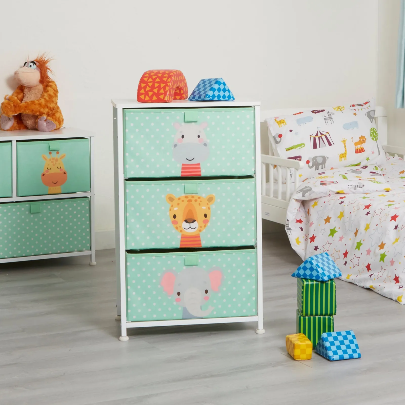 Little Helper Montessori Toys & Products | Toy Storage Units | Montessori Jungle Safari Toy Storage with Drawers | Children's Bedside Table | 73 x 45 x 30cm